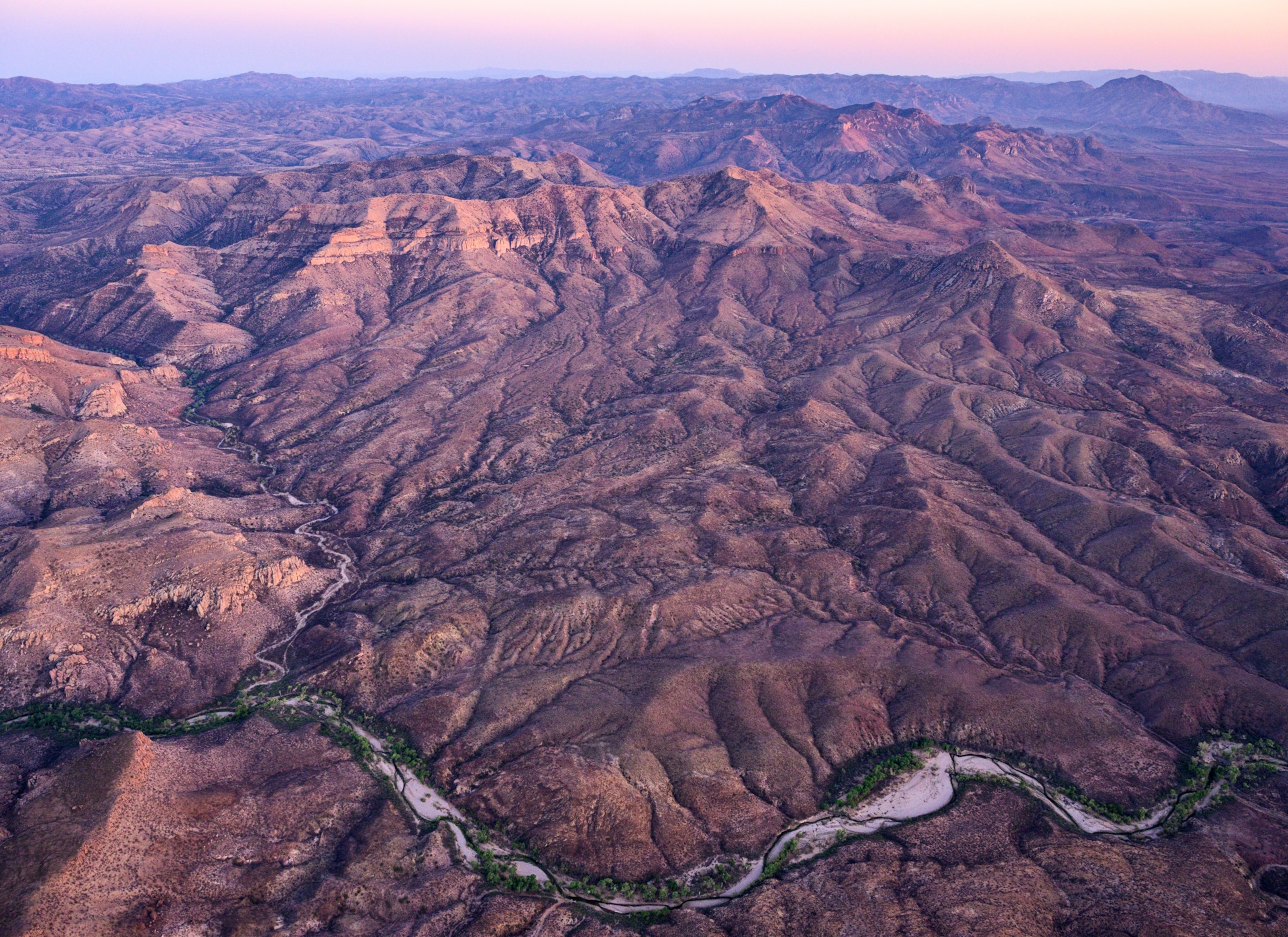 Cajón Bonito River threads across Sonoran highlands