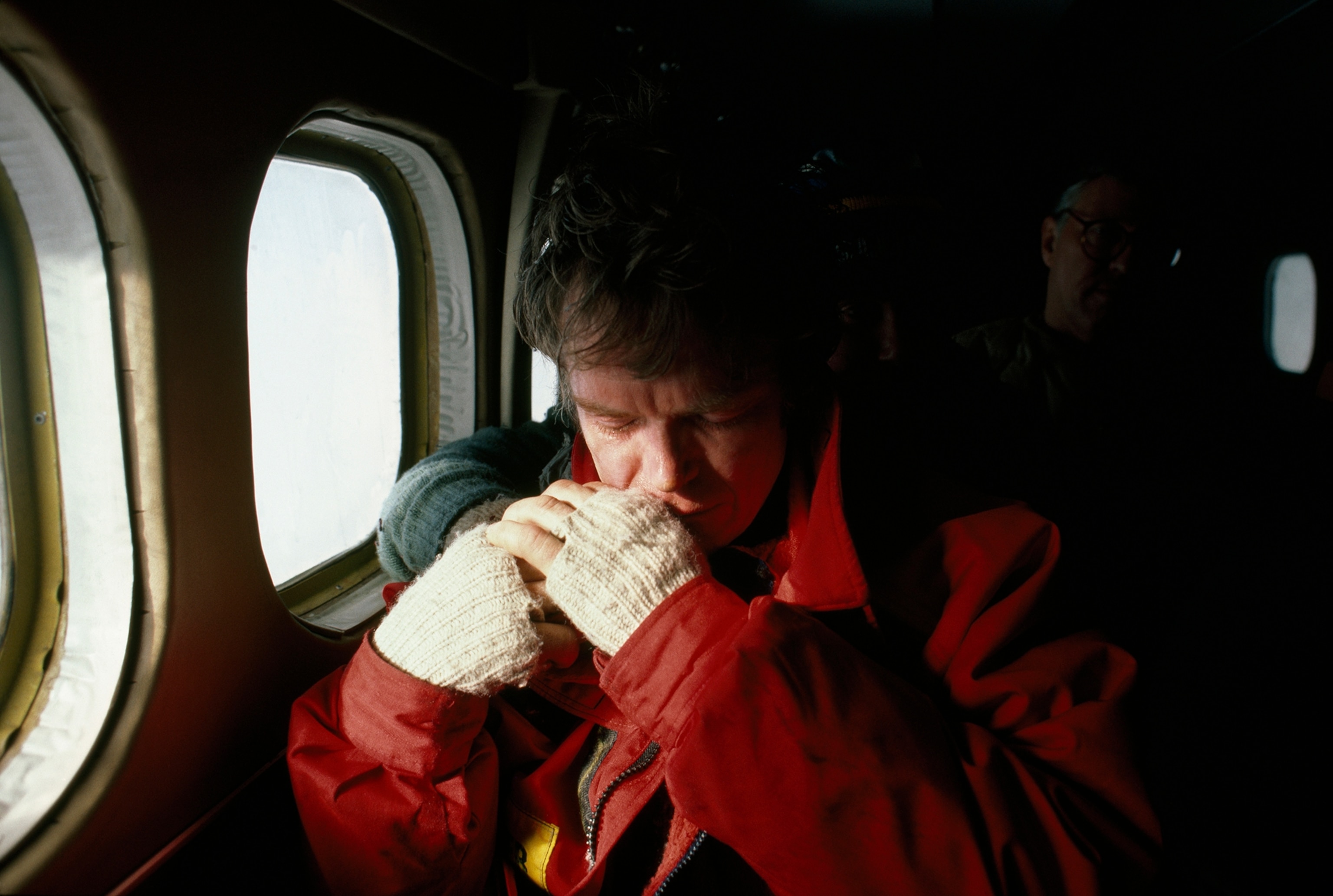 An explorer rests after a journey to the North Pole.