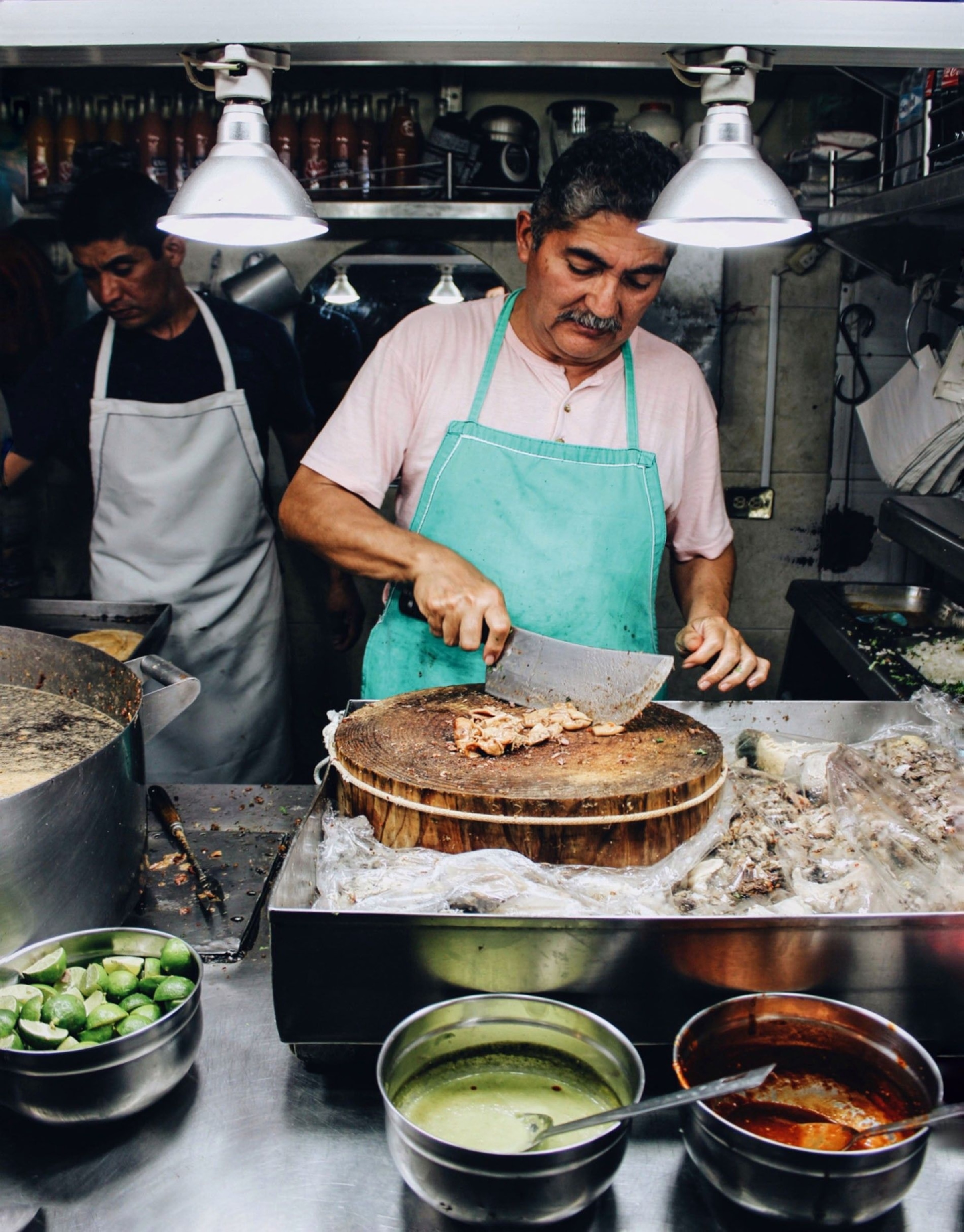 Tacos being prepared at Taquería Los Cocuyos in Mexico City