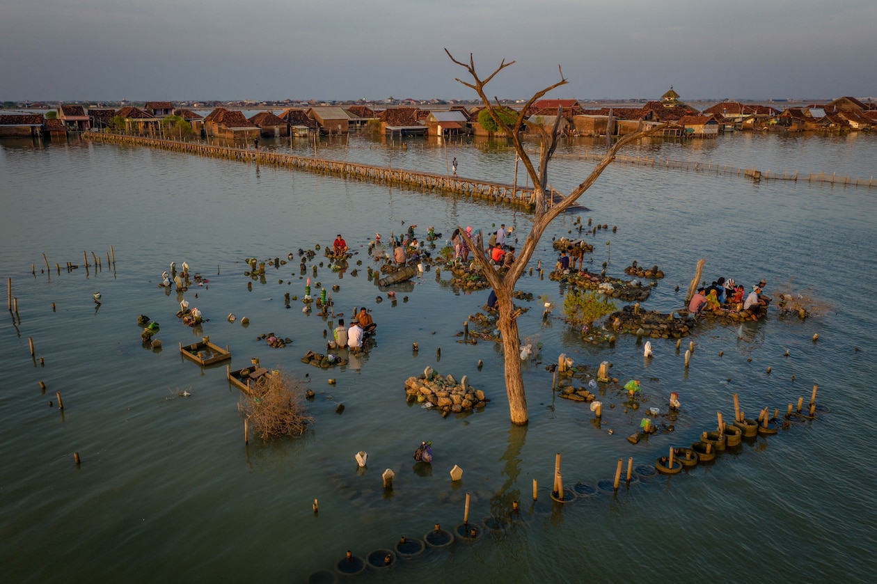 Flooded village cemetery in Central Java, Indonesia.