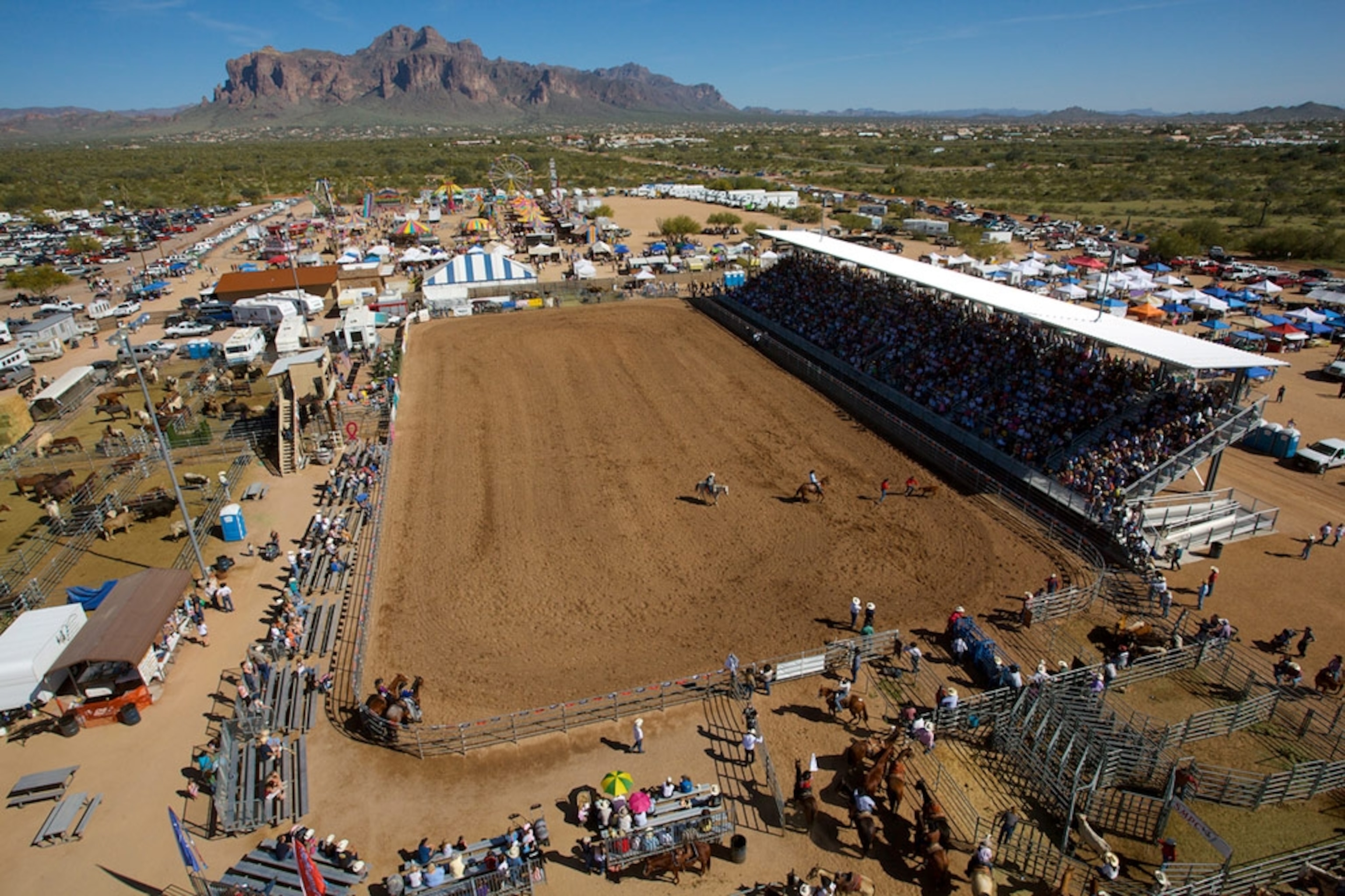 Aerial view of a rodeo arena