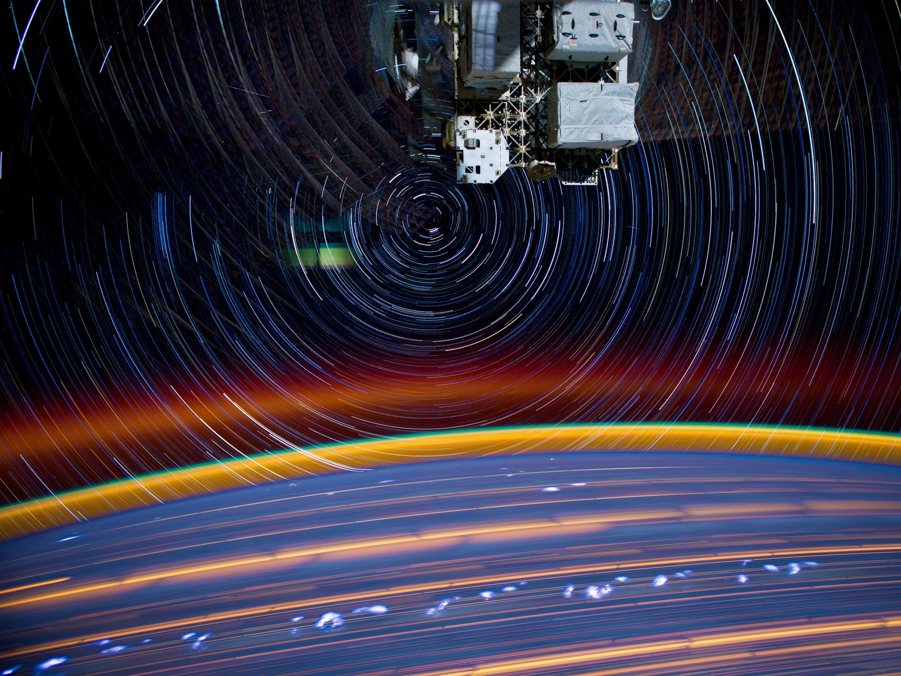 Star trails picture: stars and Earth seen from the space station