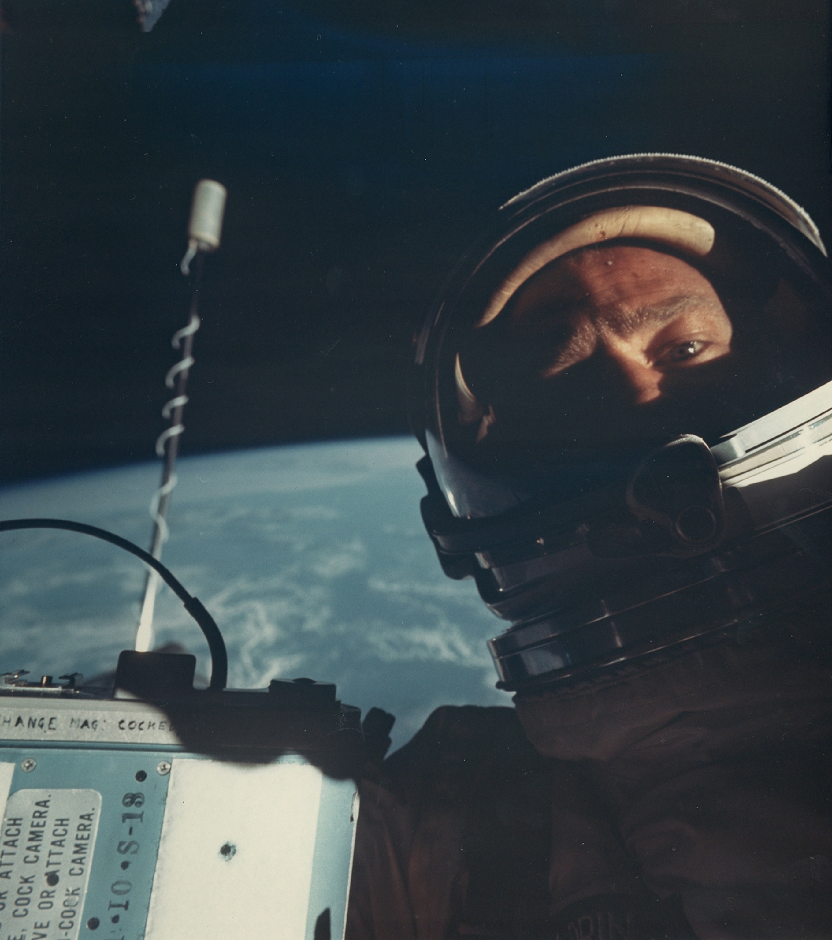 Buzz Aldrin taking the first self portrait in space