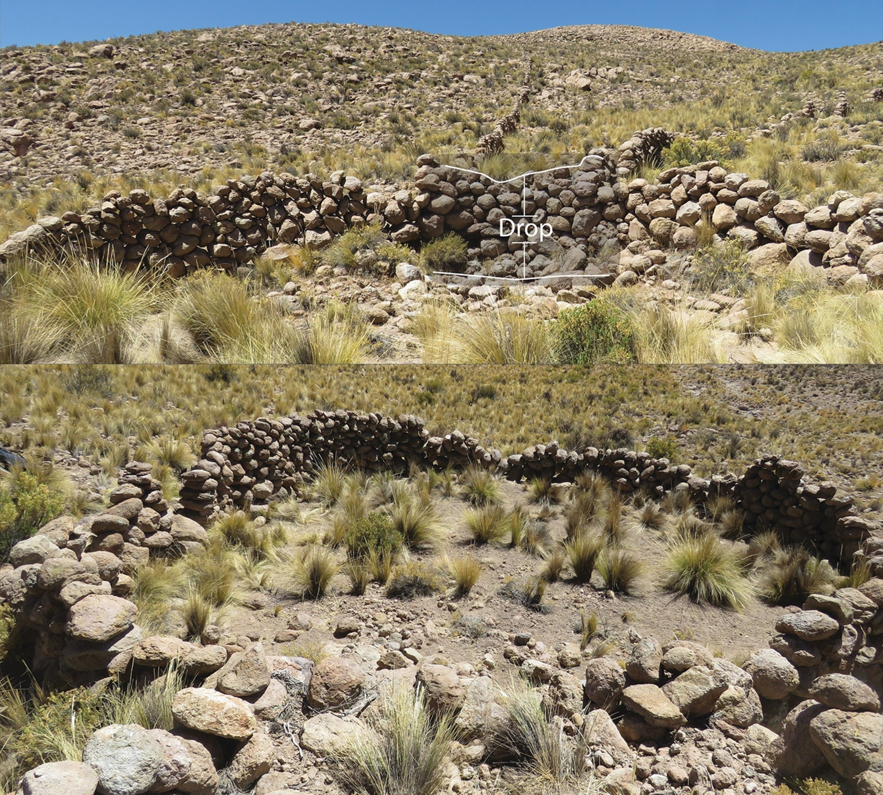 Circular corrals made from stacked stones