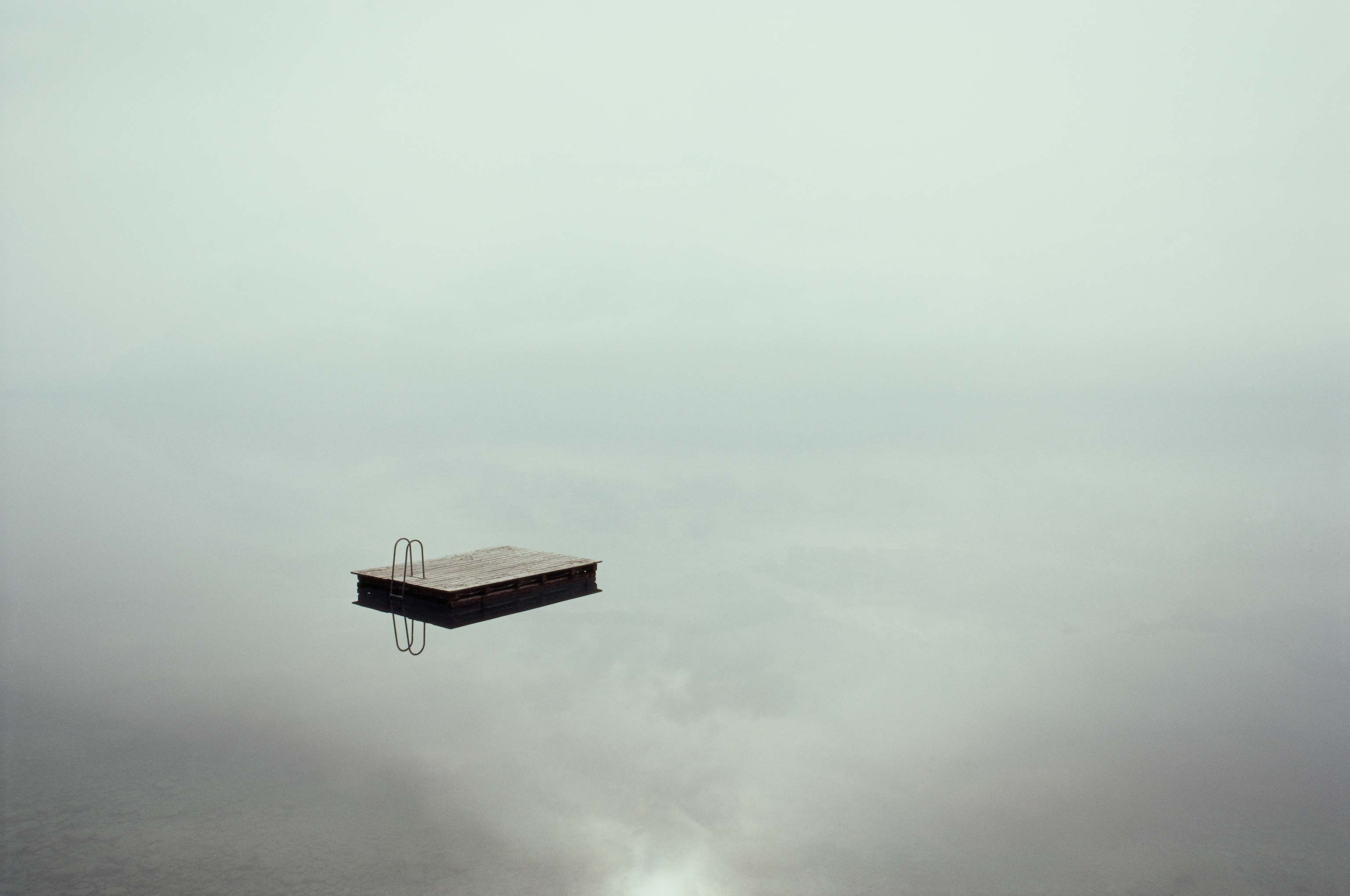 a raft resting on water