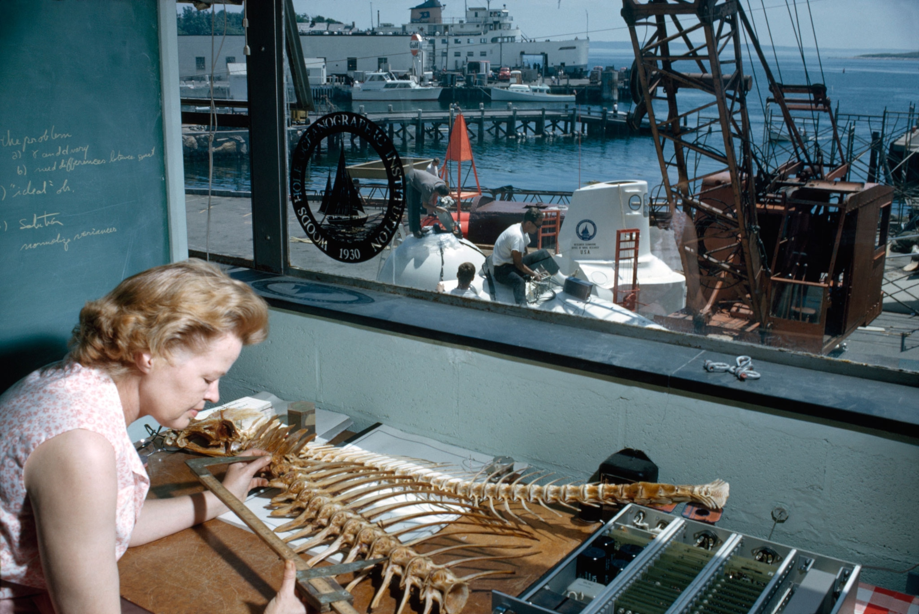 a woman with tuna skeleton