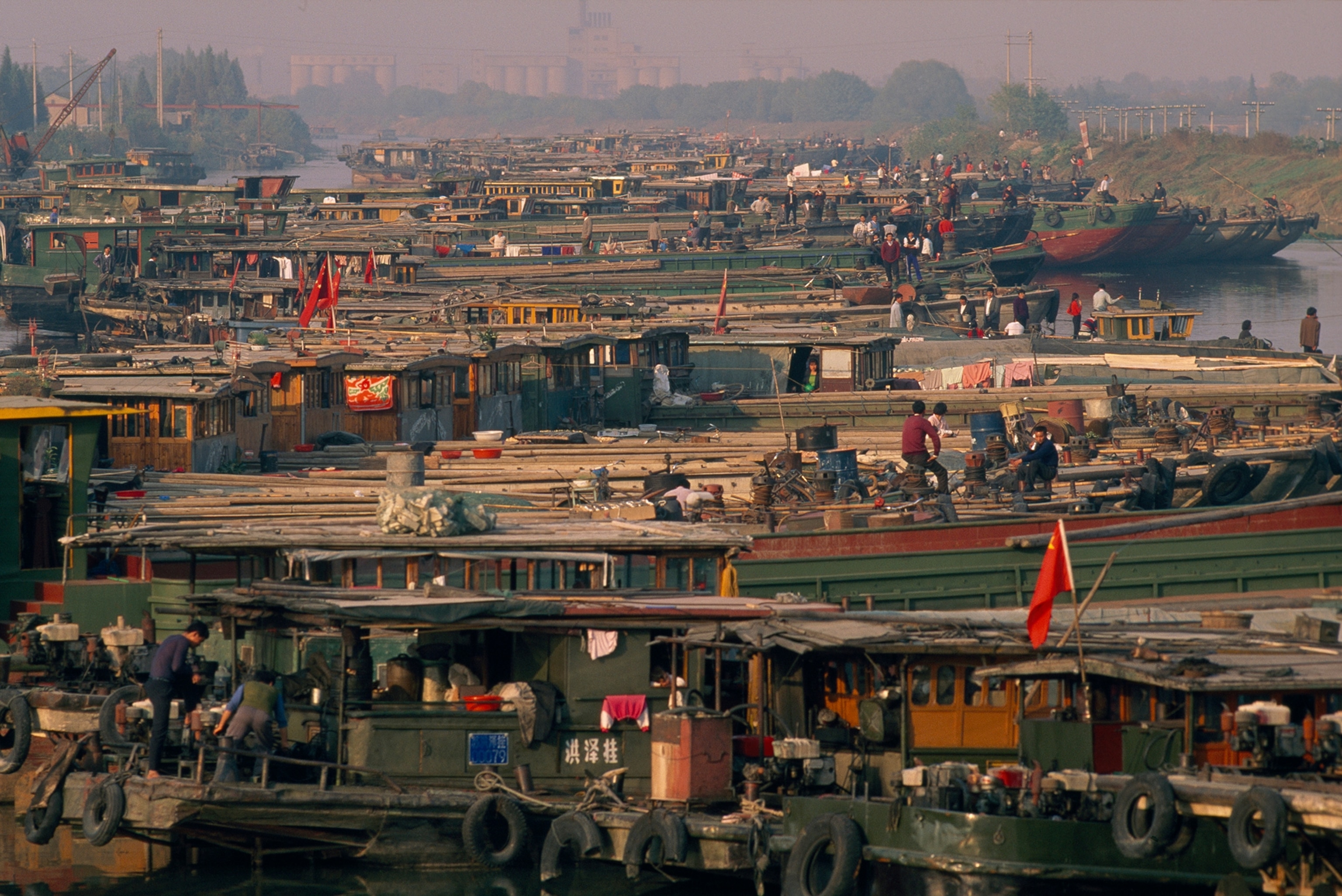 Logjam of barges builds up at a lock entering the Grand Canal near Yangzhou, a port serving the east coast of China.