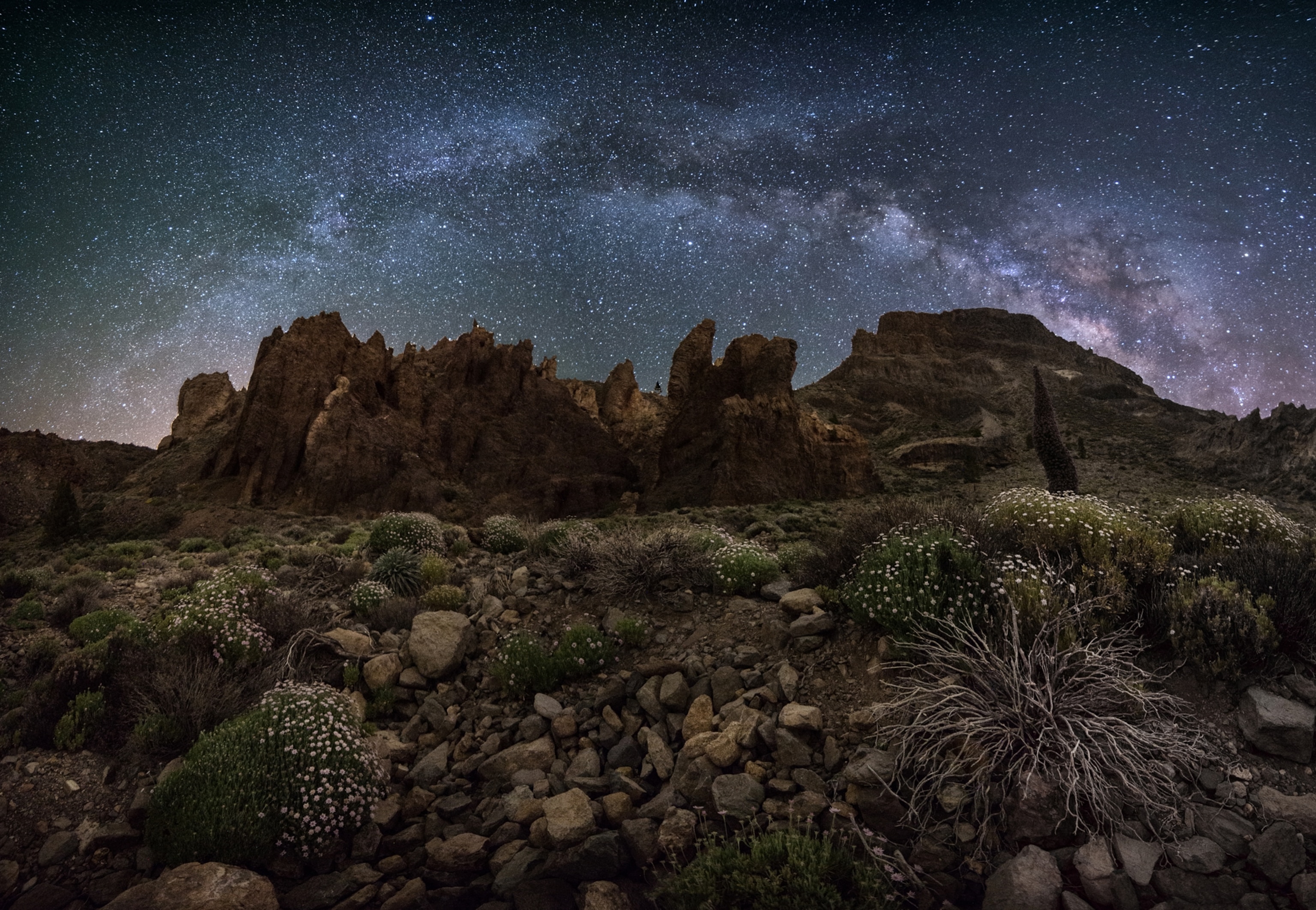 Scenic view of mountains against sky at night,Parque Nacional del Teide,Santa Cruz de Tenerife,Spain