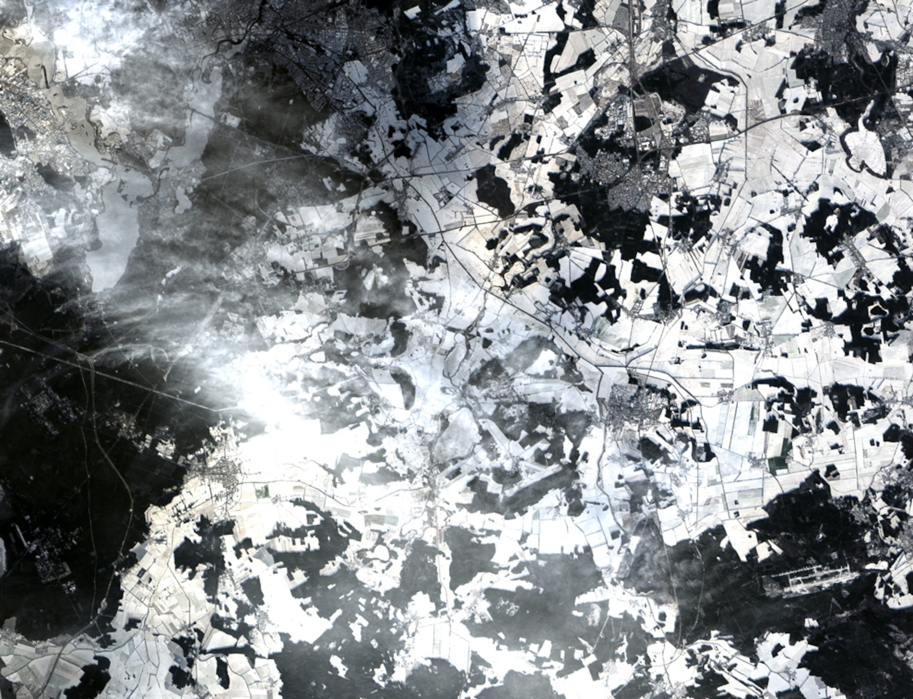 Satellite picture of Berlin under snow cover.