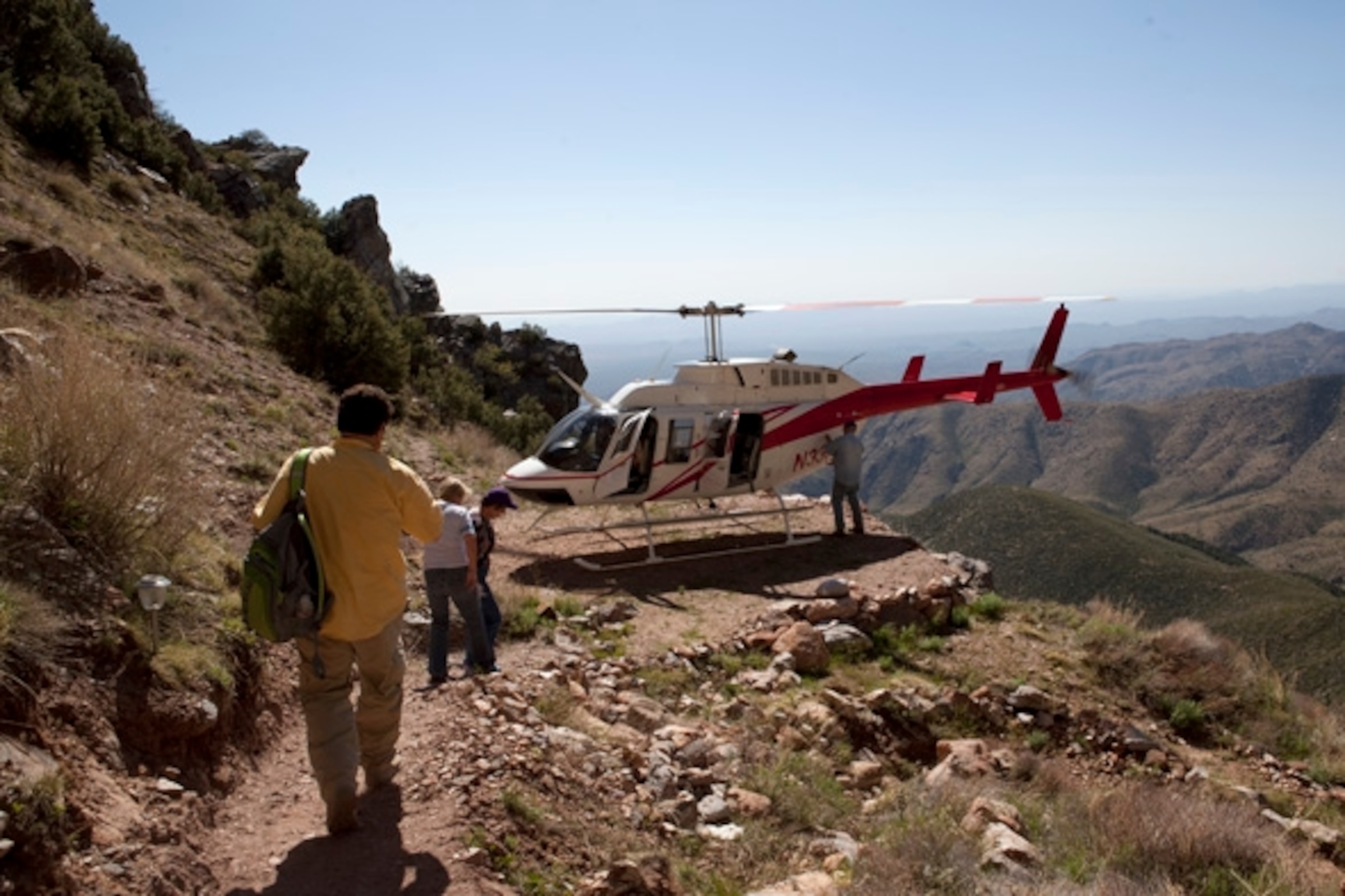 Supplies and visitors are helicoptered in to the mine twice a year. (Photograph by Shannon Switzer)