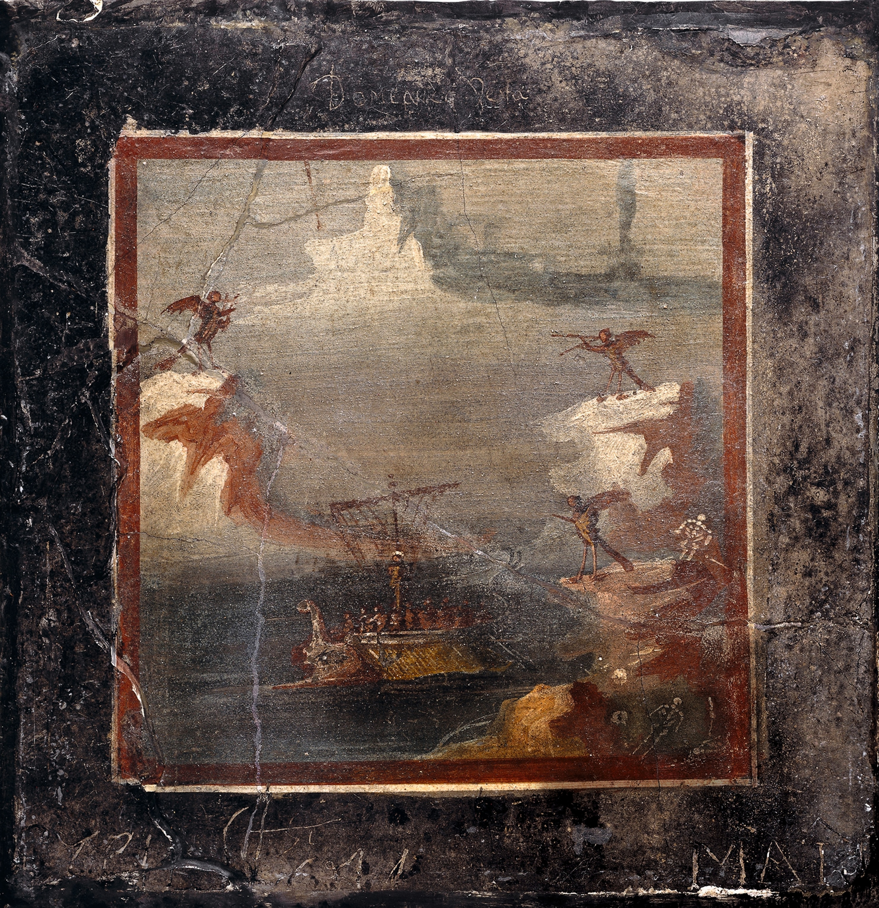 A fresco of Odysseus listening to the Sirens.