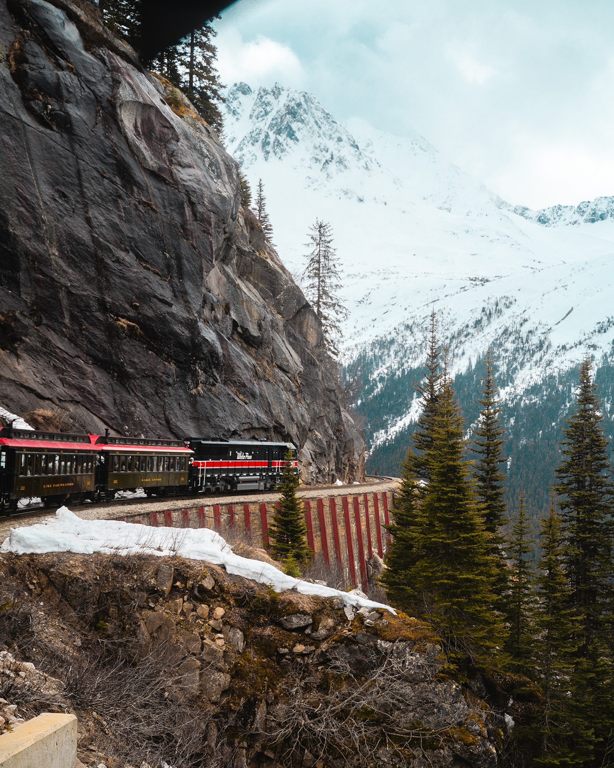 Originally constructed to reach the gold fields of inner Yukon, the White Pass and Yukon Route railway now serves as a historic civil engineering landmark and tourist attraction running between Skagway, Alaska, and White Pass Summit (near the United States-Canada border). I spent most of the ride leaning on the railings in the frigid cold with my camera, rather than staying in my warm train car, because it was just one scenic view after another. The trip resulted in some of my favorite shots from Alaska.