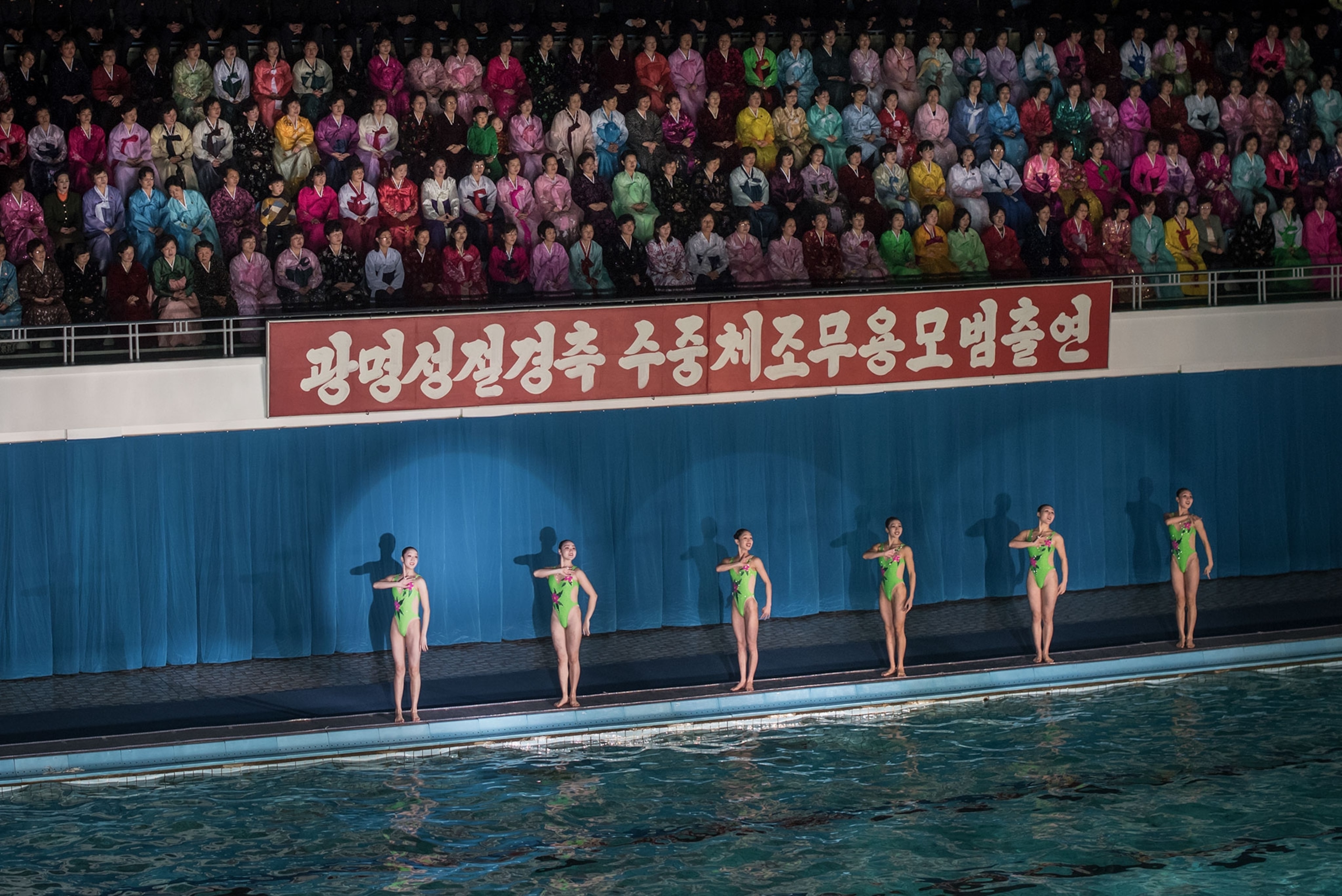 swimmers performing synchronized swimming in North Korea