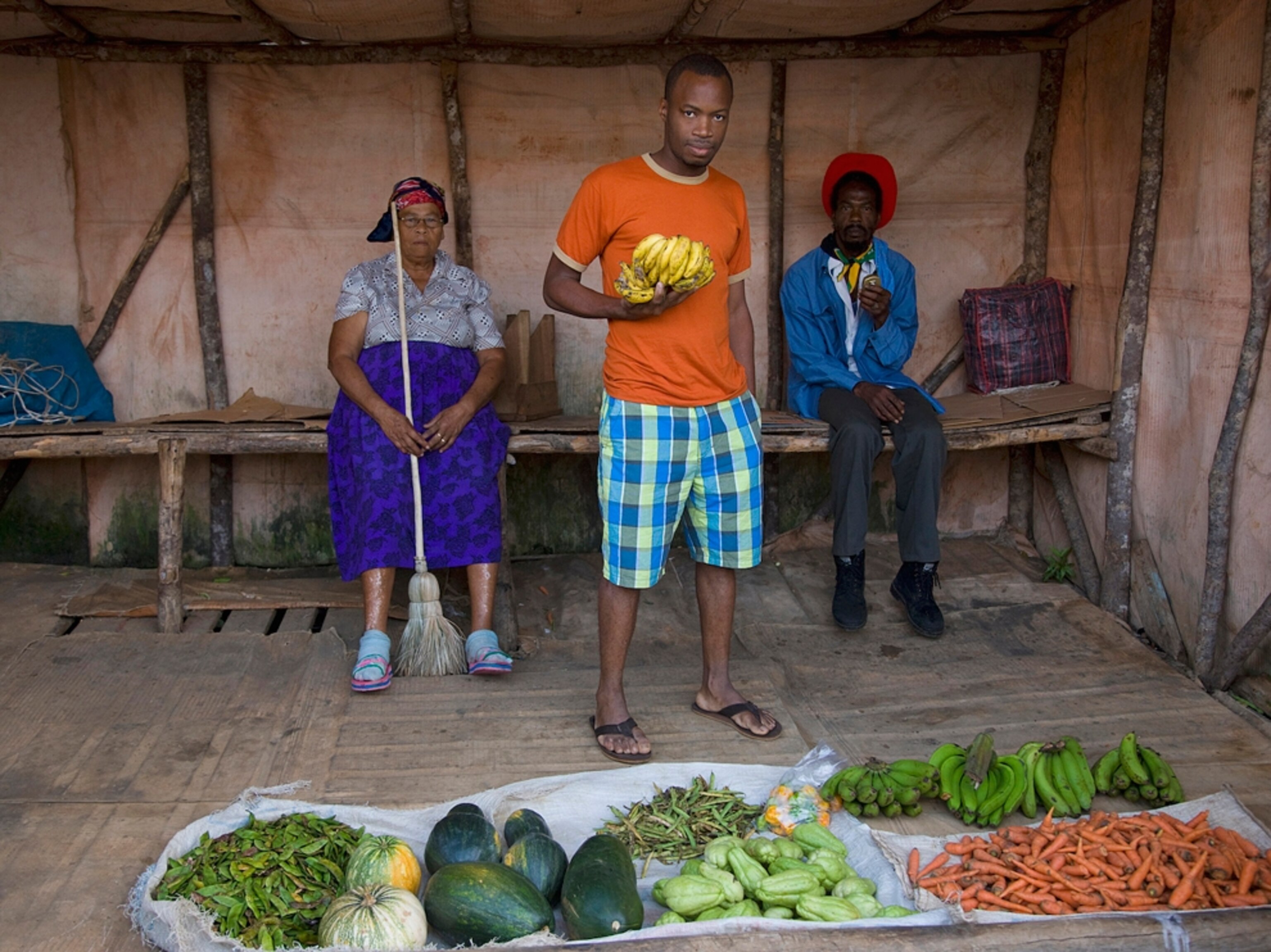 Locals sell fruit and vegetables, Newmarket, Jamaica
