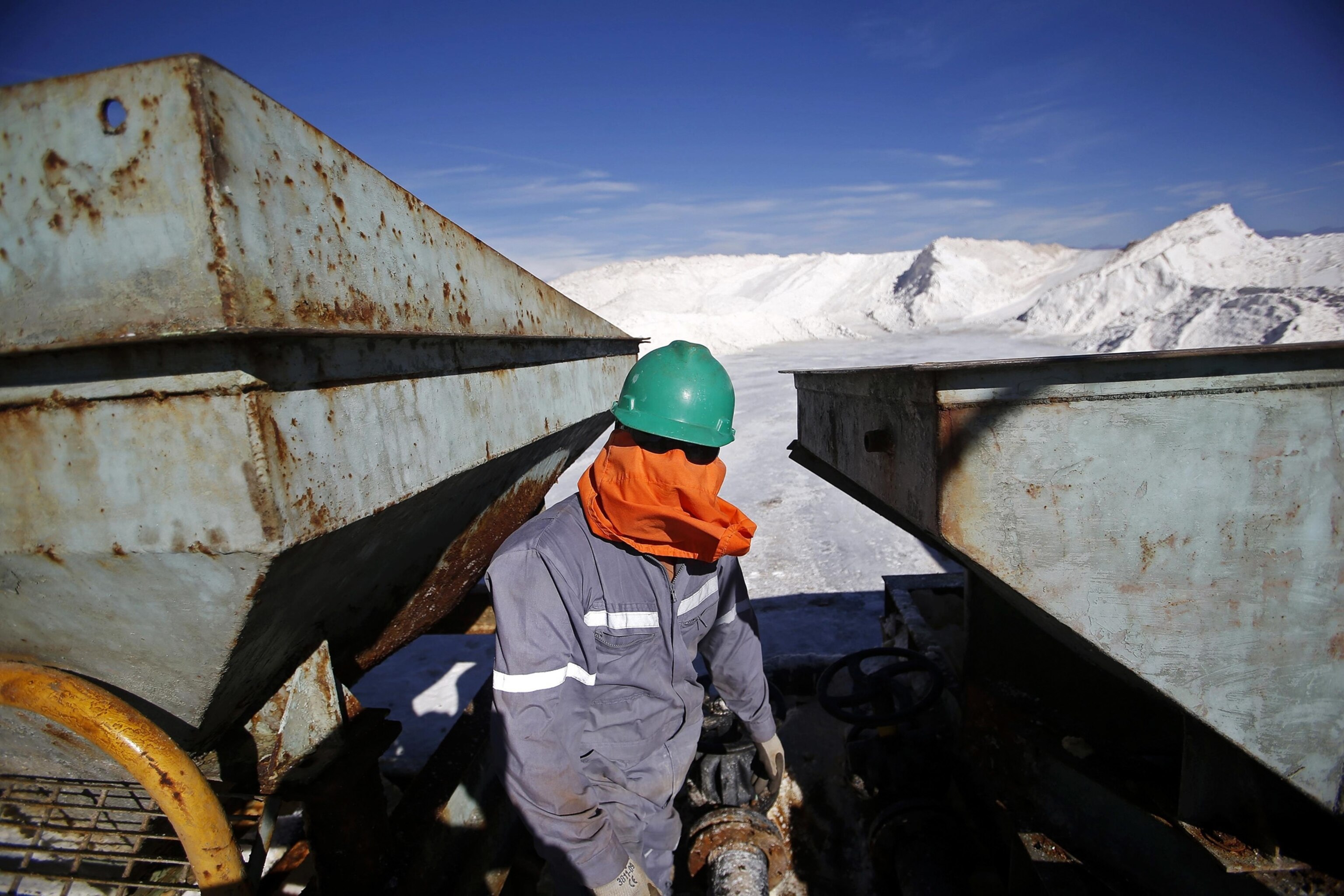 a worker at Atacama salt flat in Chile