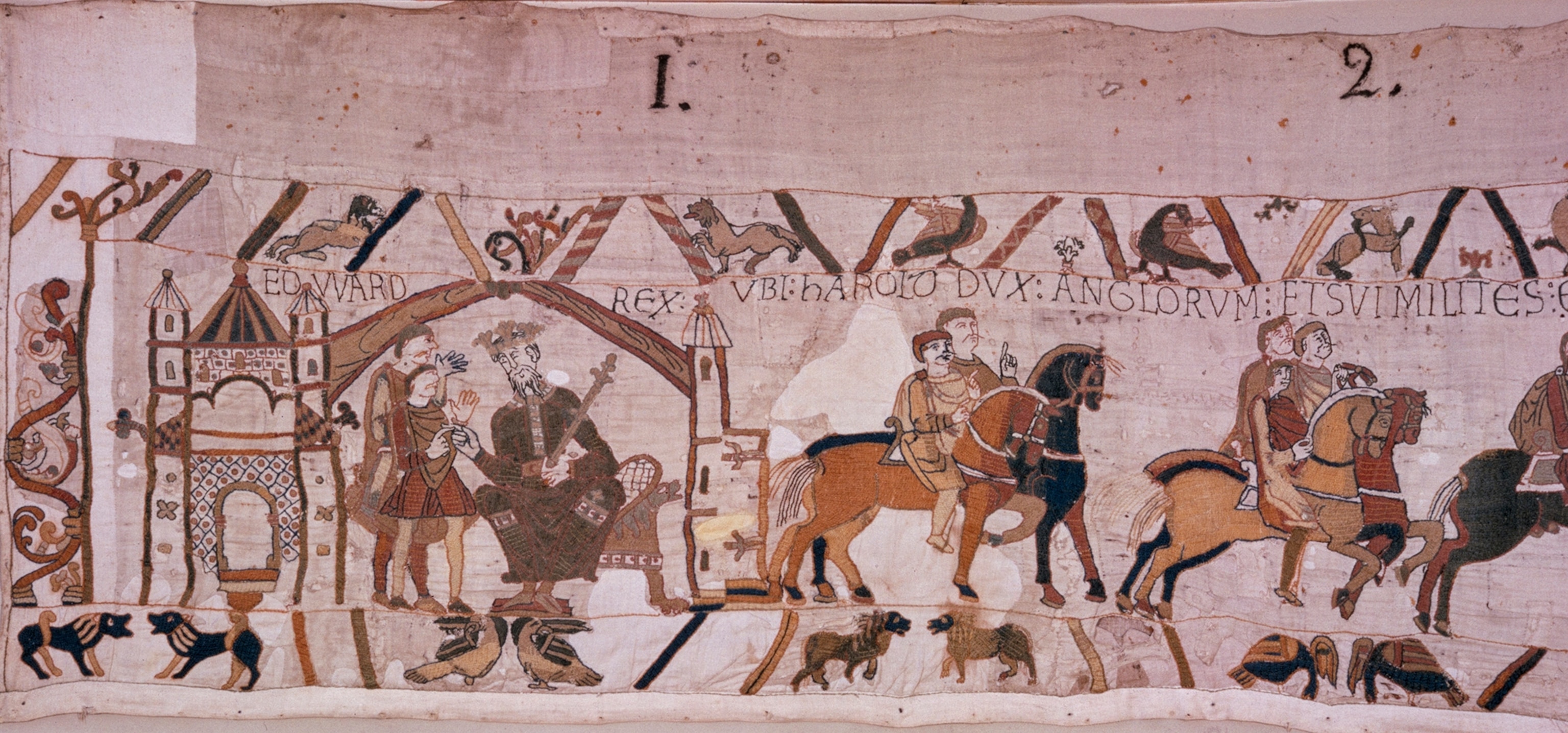 First scene in Bayeux Tapestry depicts uncertainty of English throne.