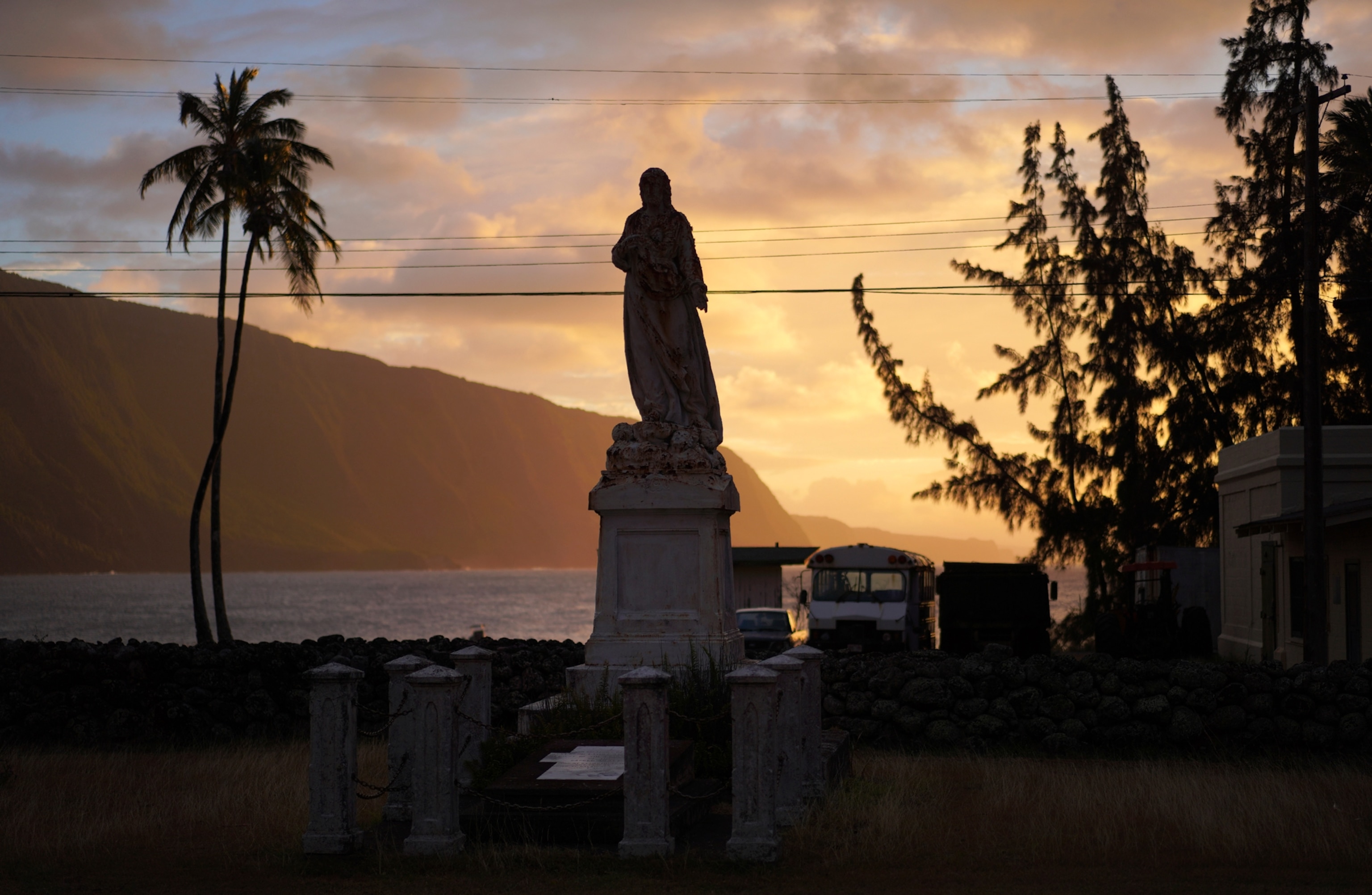 The memorial of the Rev. Maxim Andre of the Congregation of the Sacred Hearts, on the peninsula of Kalaupapa, Hawaii, on Tuesday, July 18, 2023.