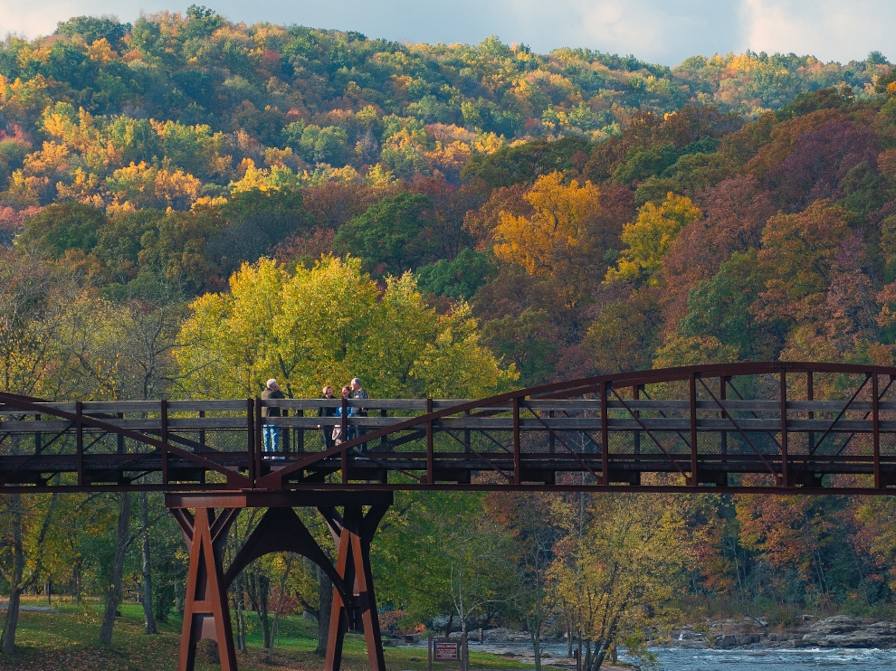 visitors on the Ohiopyle Low Bridge, Great Allegheny Passage, Pennsylvania