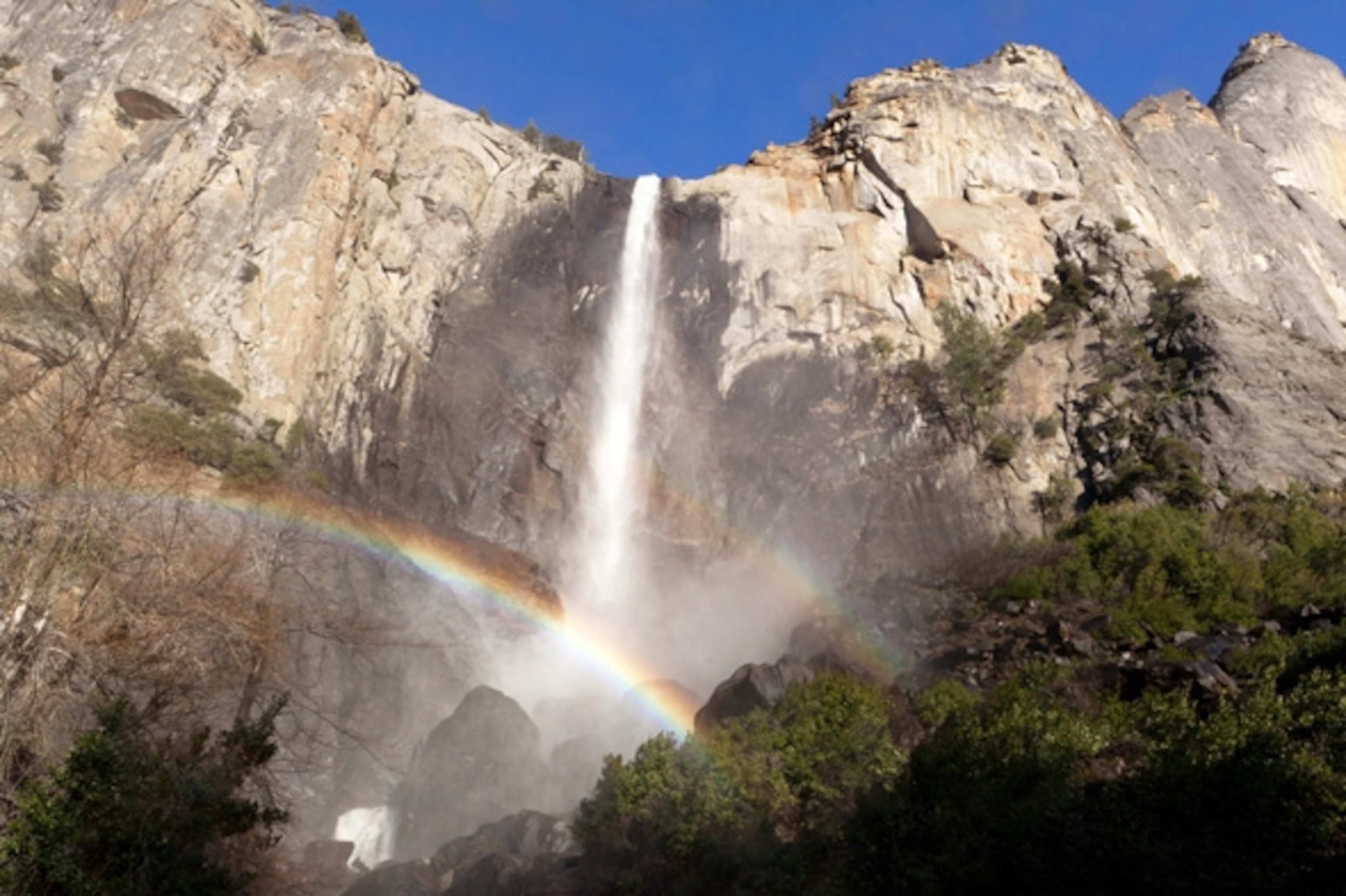 A double rainbow at Bridal Veil Falls in Yosemite. (Photograph by Shannon Switzer)