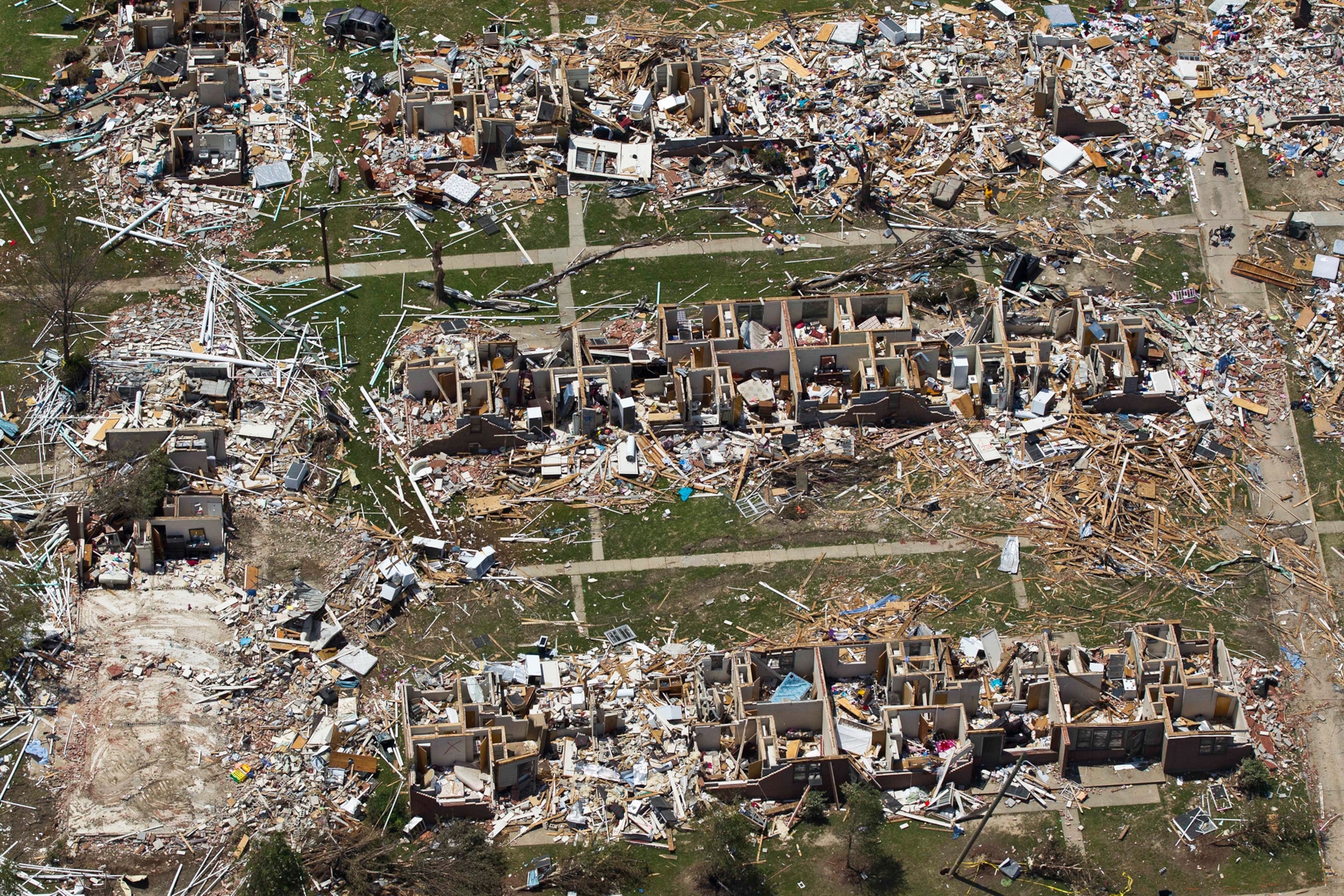 Aerial photo of tornado damage in Tuscaloosa, Alabama in 2011