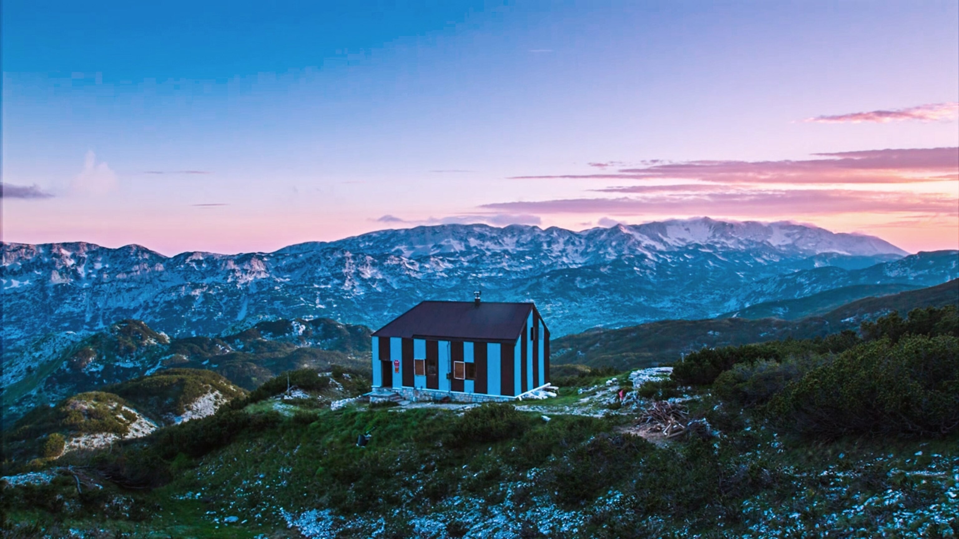 a hut at sunset along the Via Dinarica, Bosnia