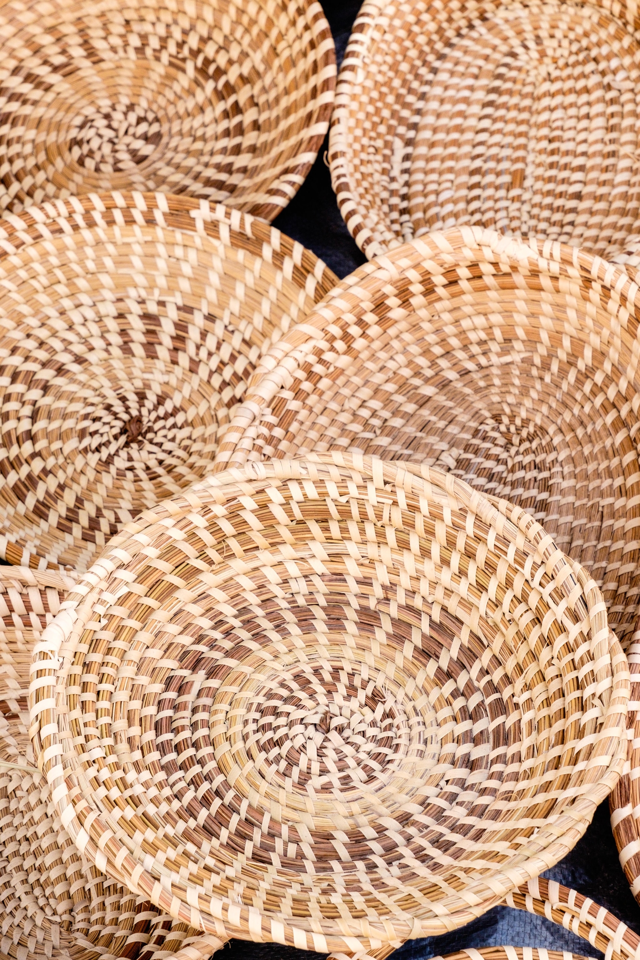 Handmade sweetgrass baskets are photographed