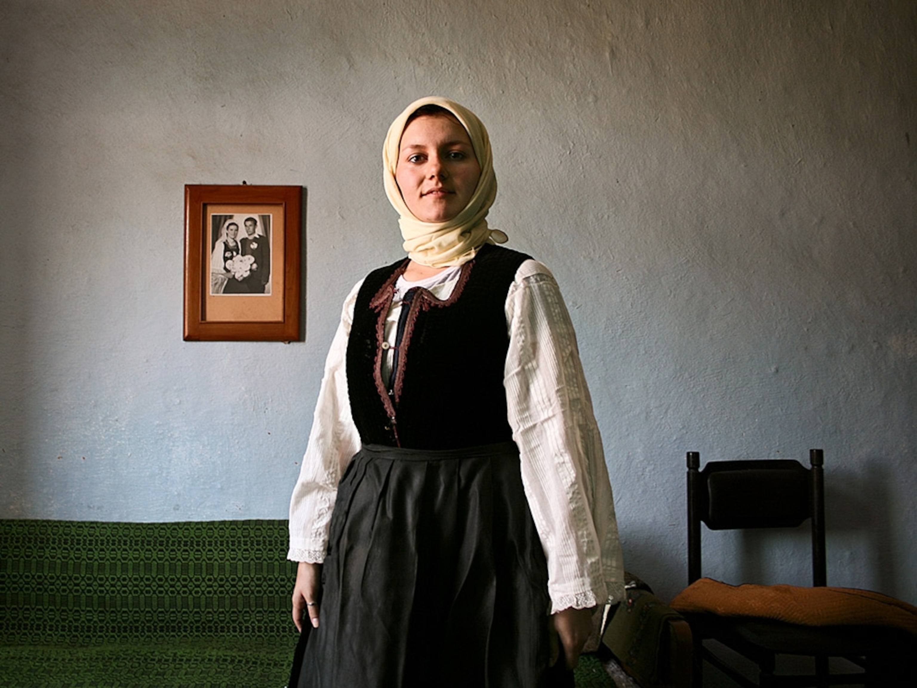 A woman wearing a folk dress