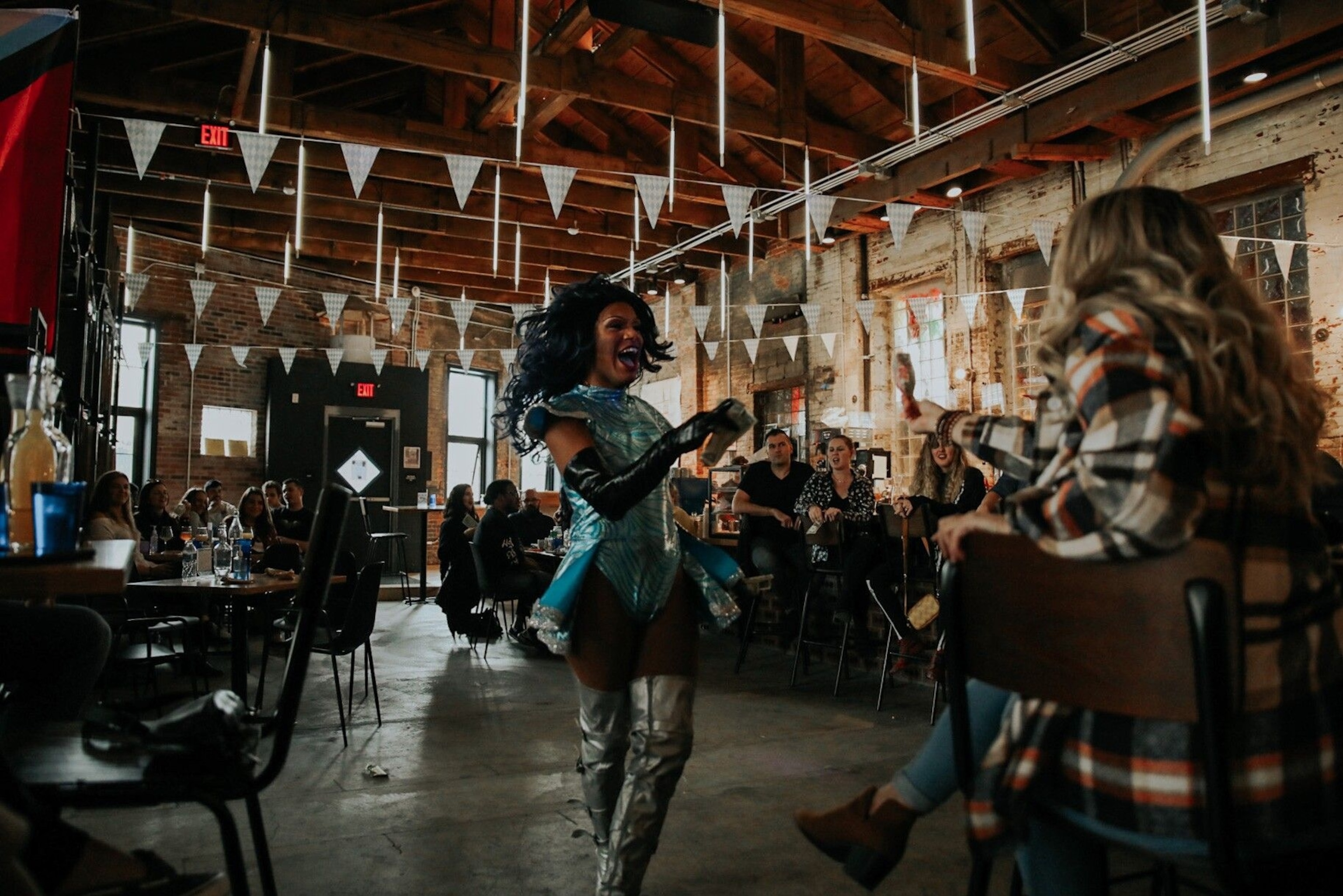 Drag queens perform and greet guests in the taproom at Trace Brewing, as part of the brewery's monthly 'drag brunch' series. The S&S Productions drag queen group has partnered with Trace for 13 months of queer-aligned programming, making space for underrepresented groups in the beer and beverage community.
