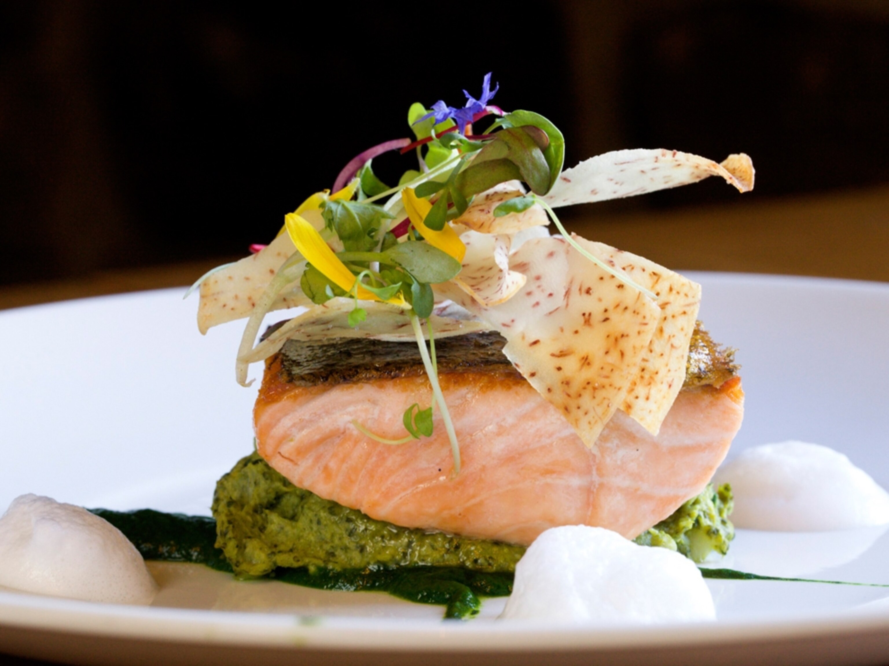 Pan-seared salmon at Auberge St. Gabriel