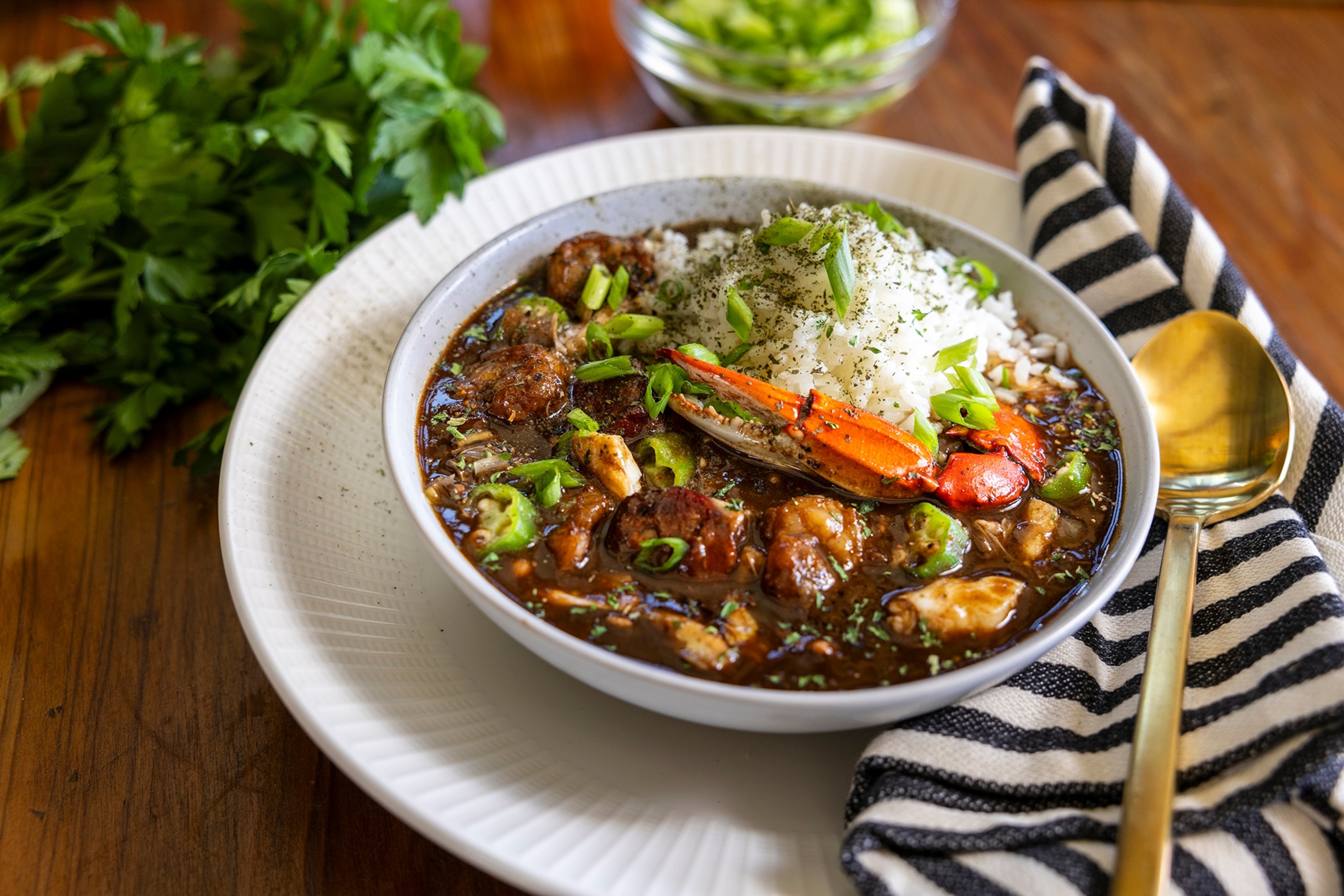 A bowl of seafood gumbo