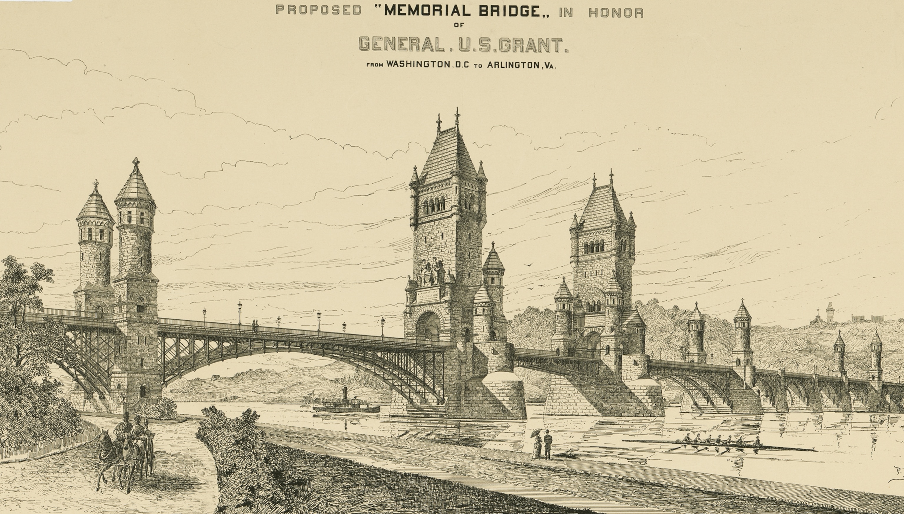 Washington's Other Monuments - A drawing of a proposed Memorial Bridge.