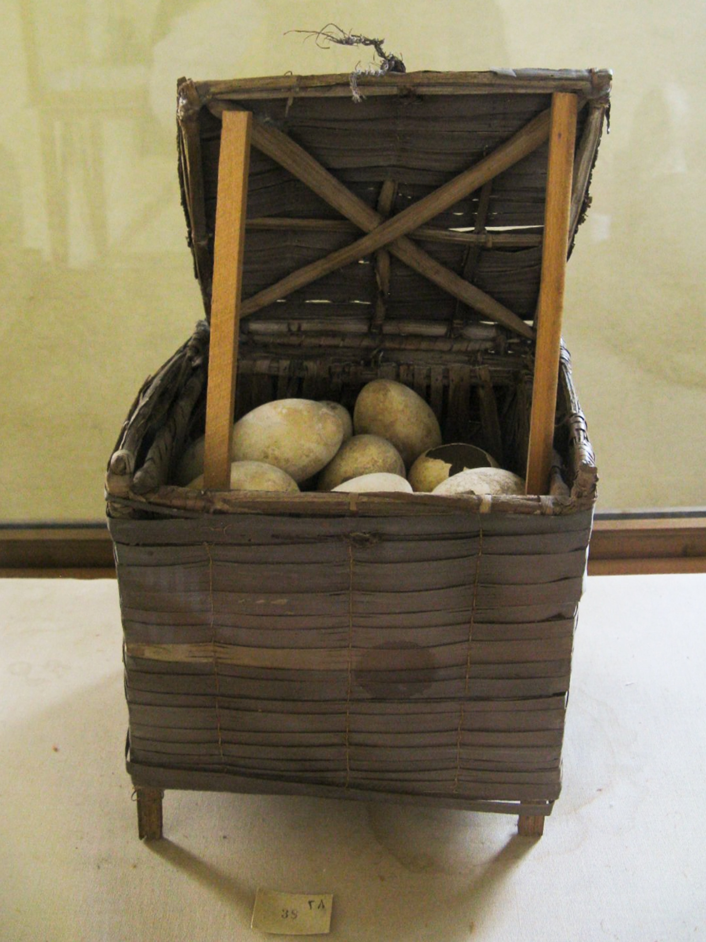 Mallawi Museum - Picture of eggs from sacred ibises in a basket made of papyrus reeds in Mallawi Museum