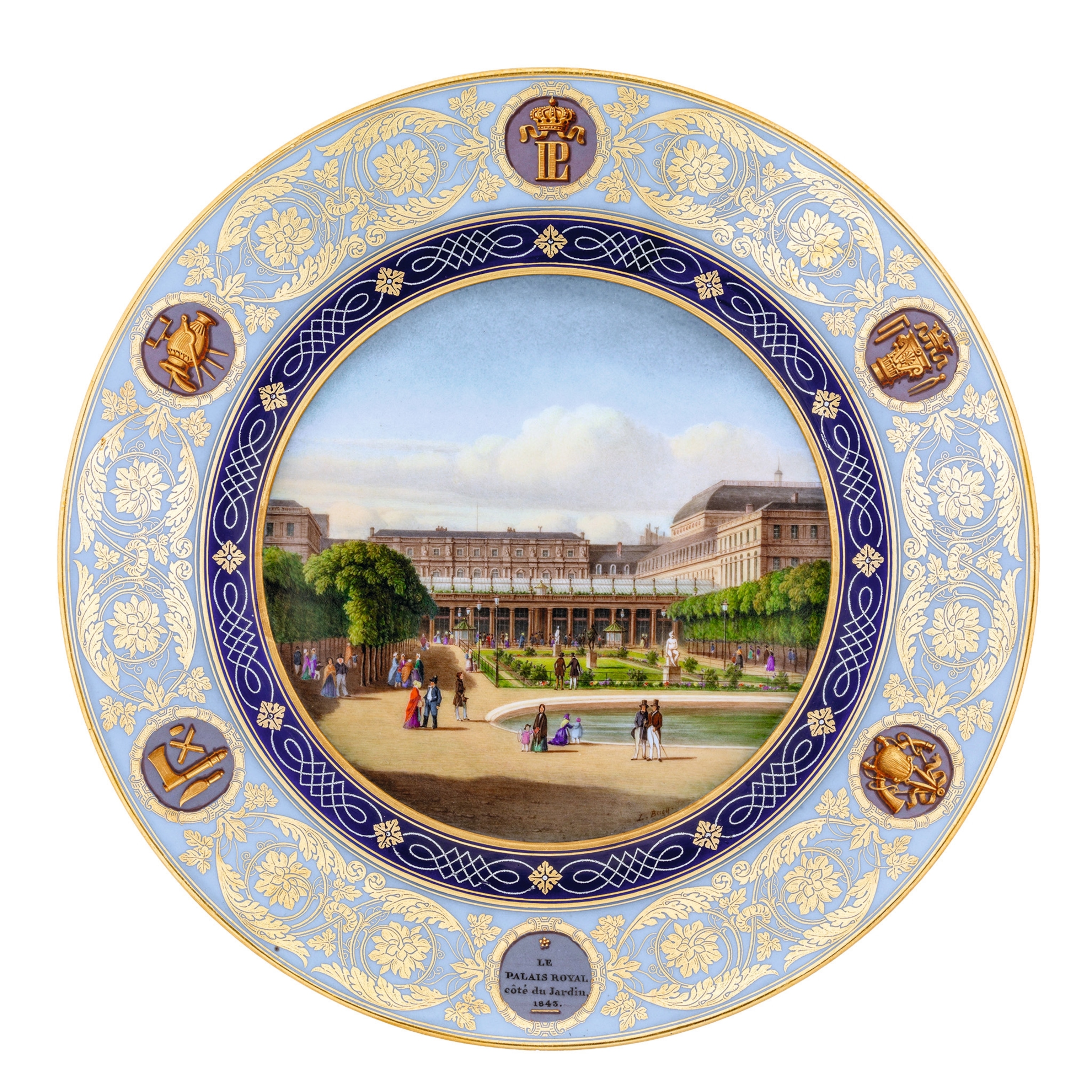 A Sèvres porcelain plate depicting the Chateau de Fontainebleau.