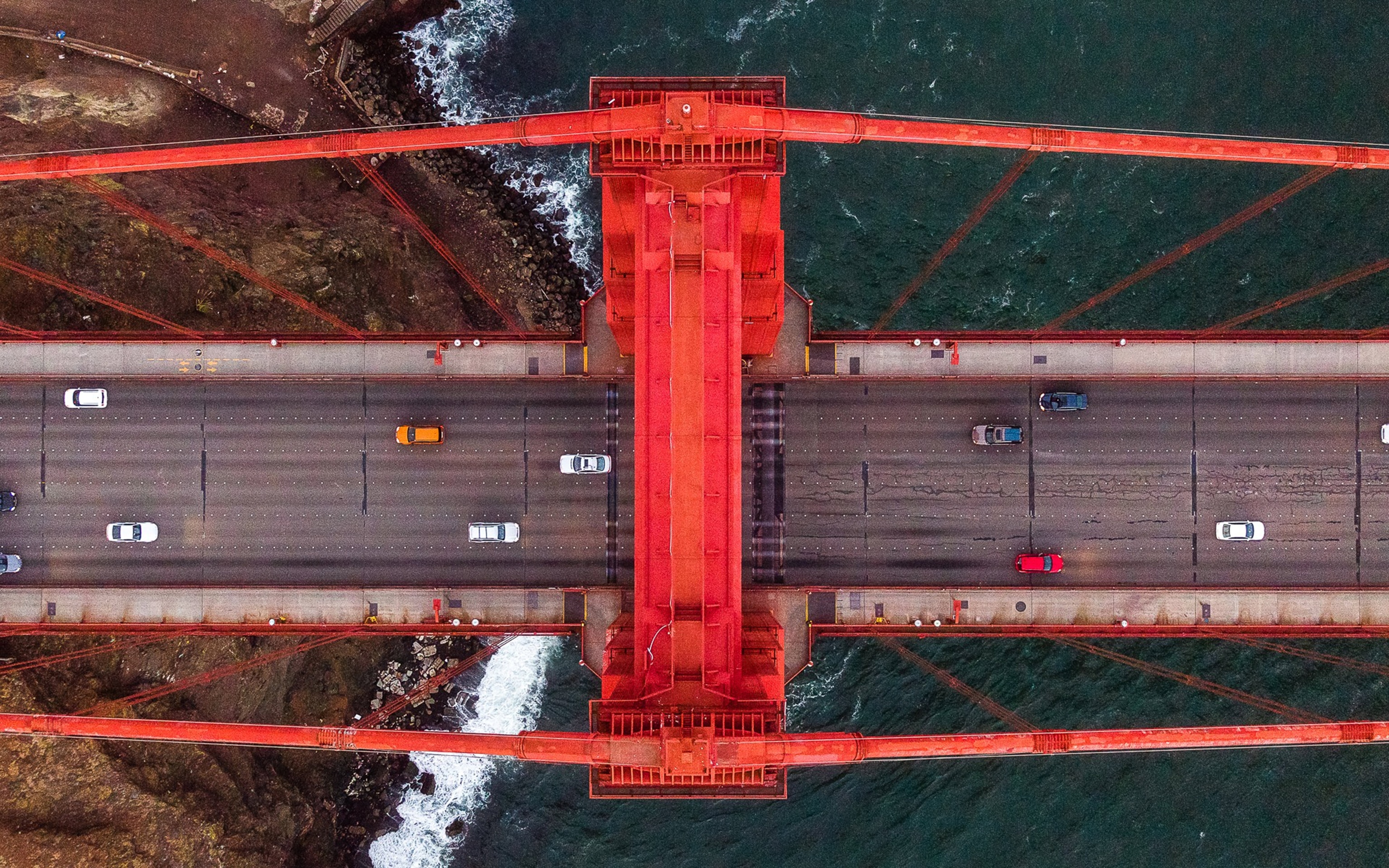 traffic on the Golden Gate Bridge from above, San Francisco, California