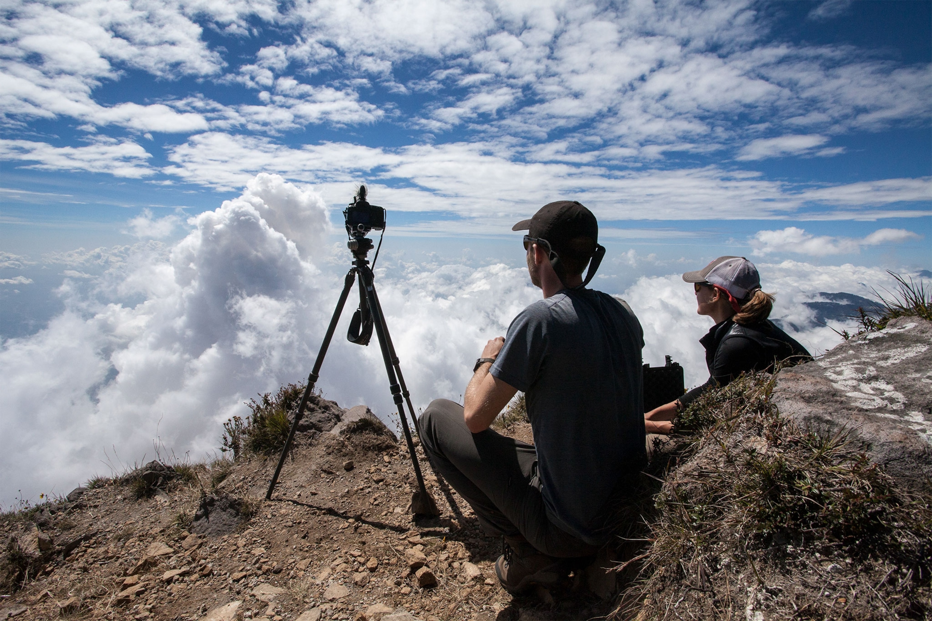 an expedition team working near the Santa Maria Volcano in Guatemala