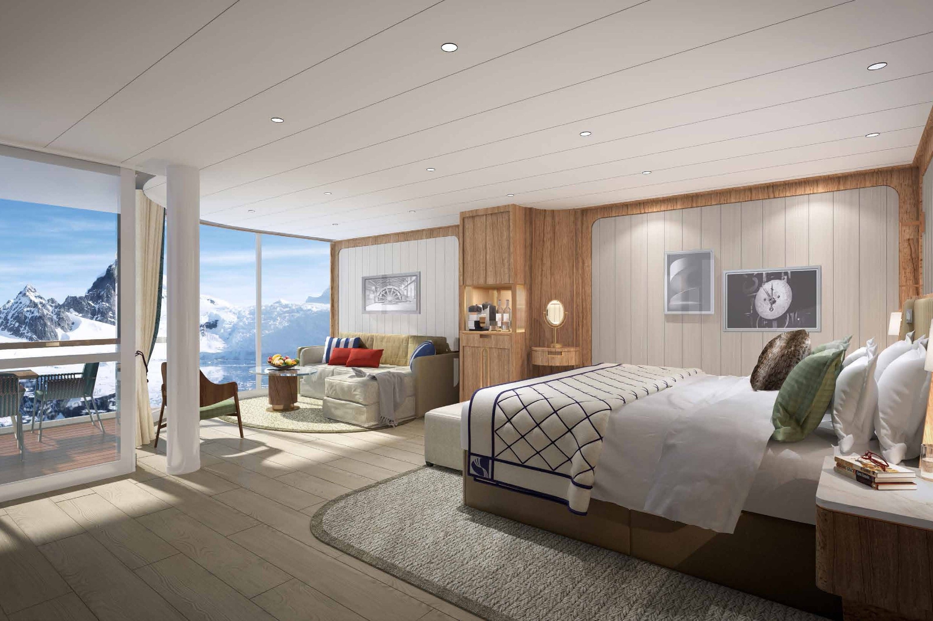 The Panorama Veranda Suite. Seabourn Venture and Seabourn Pursuit, Seabourn's two new PC6 Polar Class expedition ships, have 132 luxury suites with all-veranda suites.