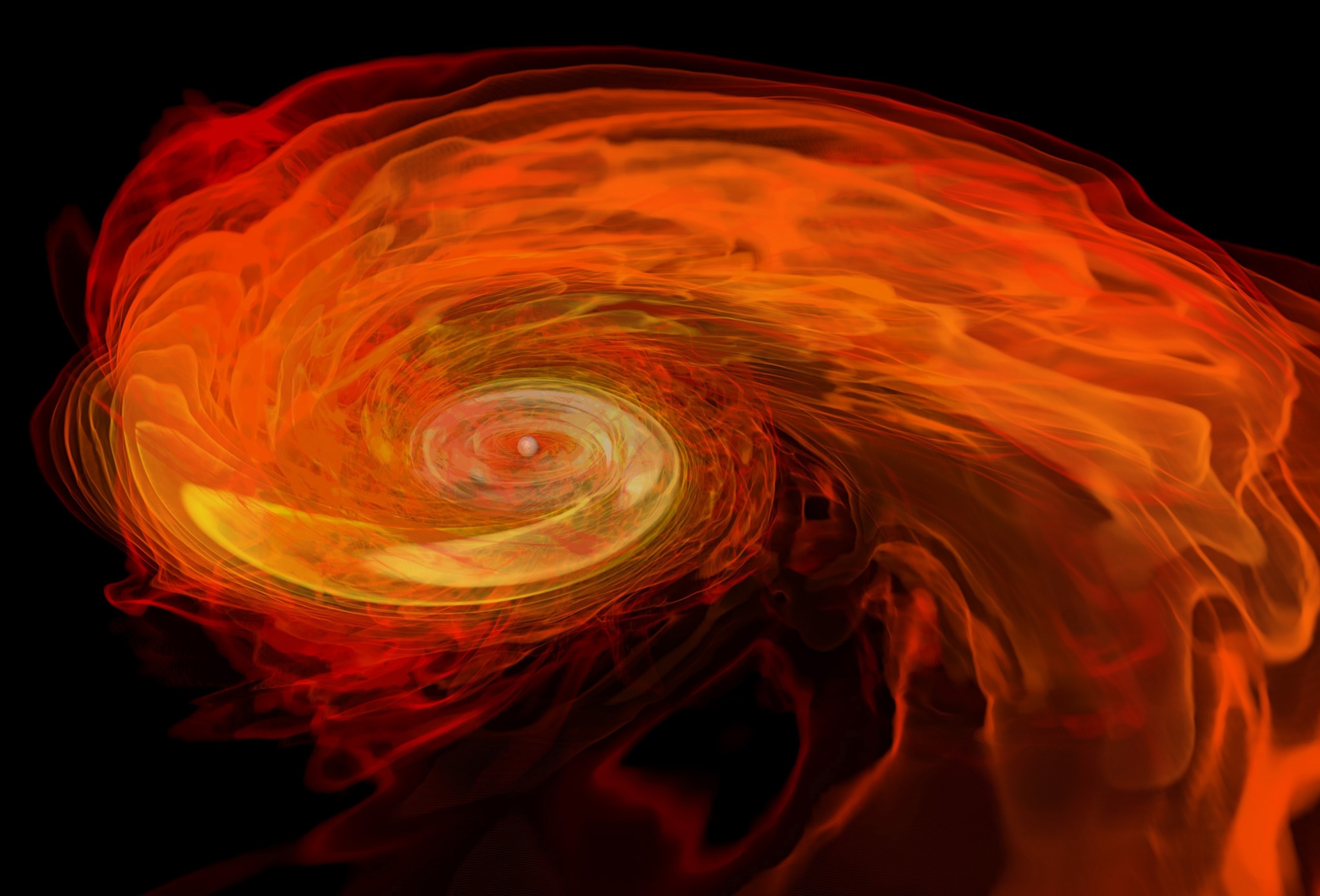 A supercomputer simulation shows the collision of two neutron stars with different masses in one of the most violent events in the universe.