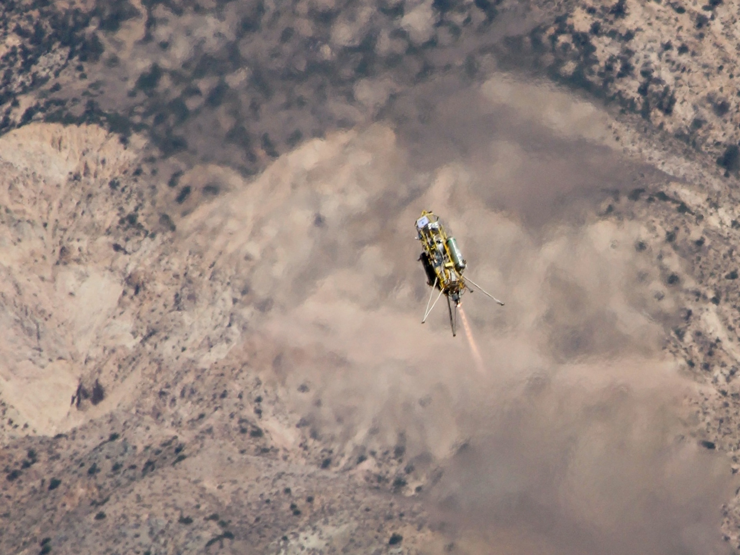 experimental rocket making a test flight in the Mojave Desert
