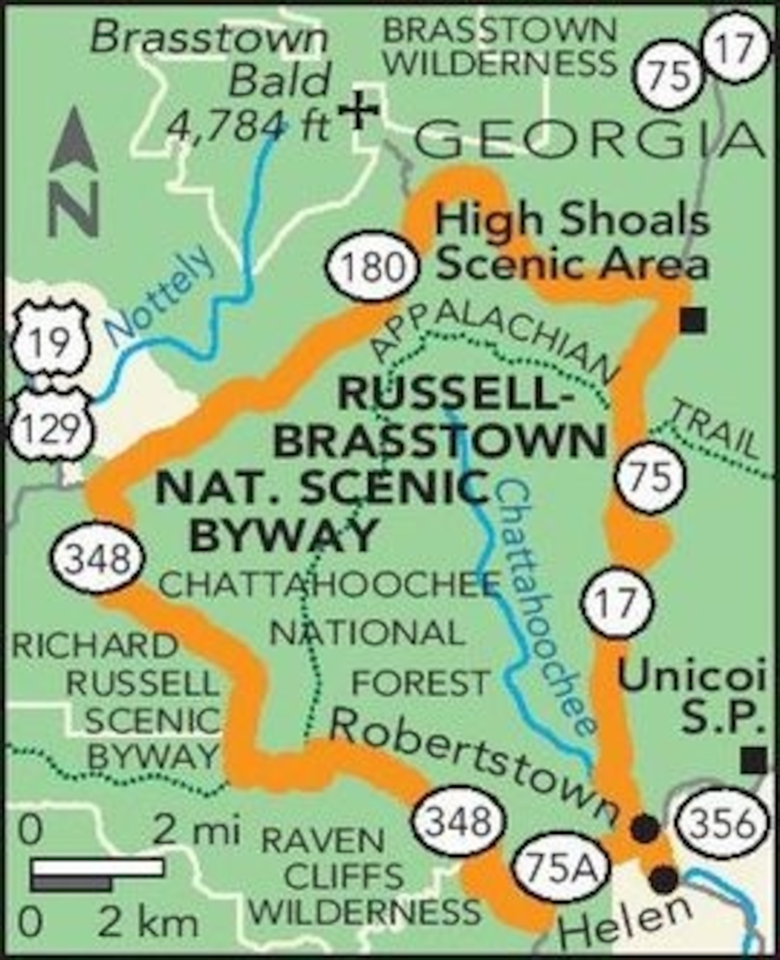 Map of Russell-Brasstown Scenic Byway
