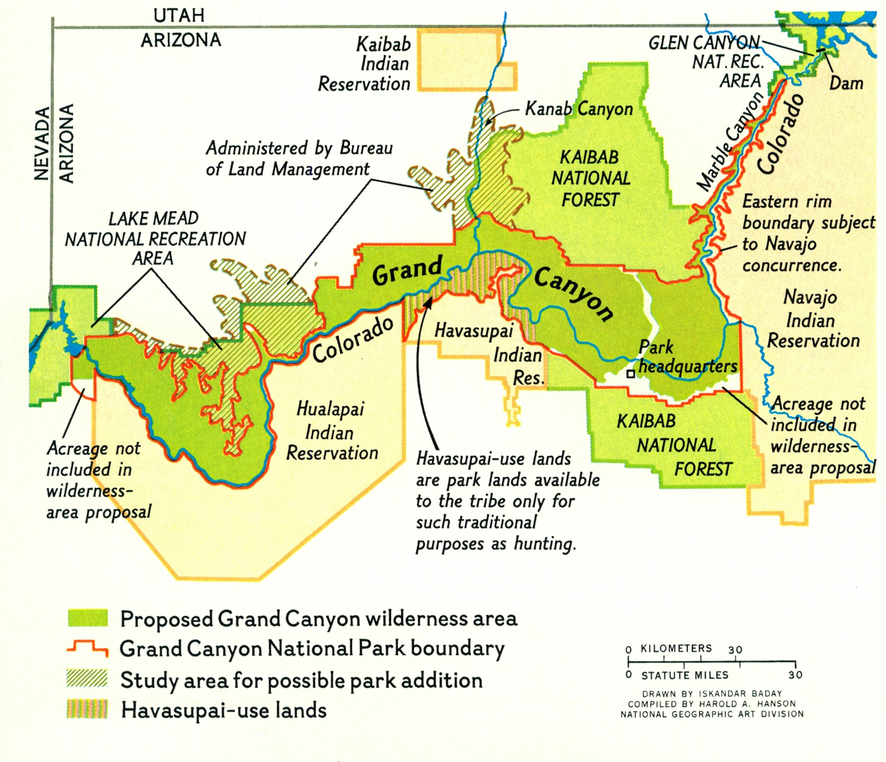 An illustrated map of Grand Canyon National Park.