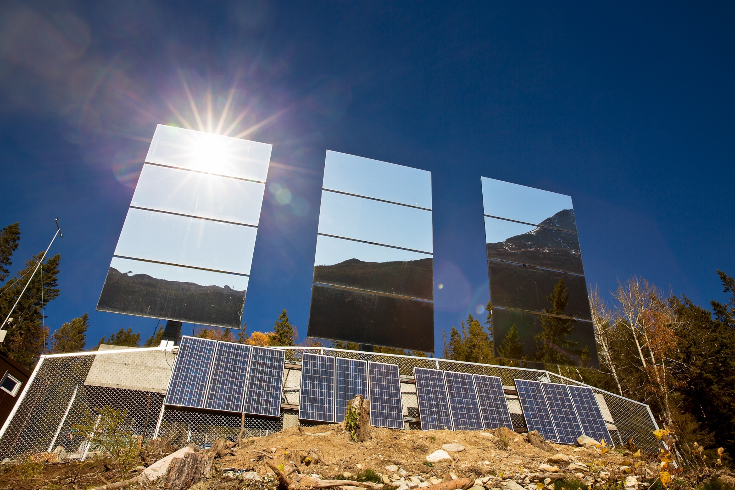 sun-reflecting mirrors on a mountain in Rjukan, Norway
