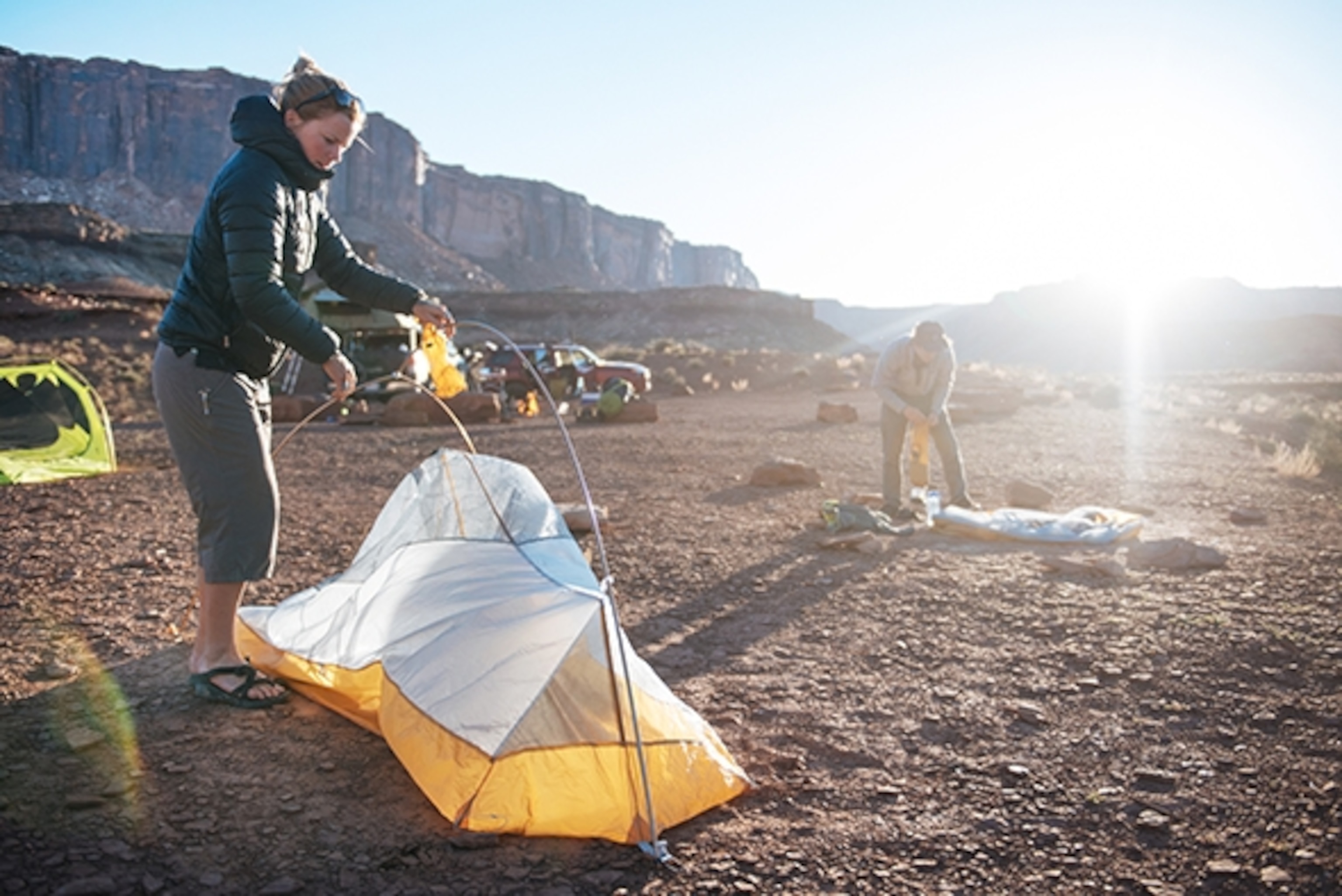 Setting up camp along the White Rim Trail, Utah; Photograph by Max Lowe