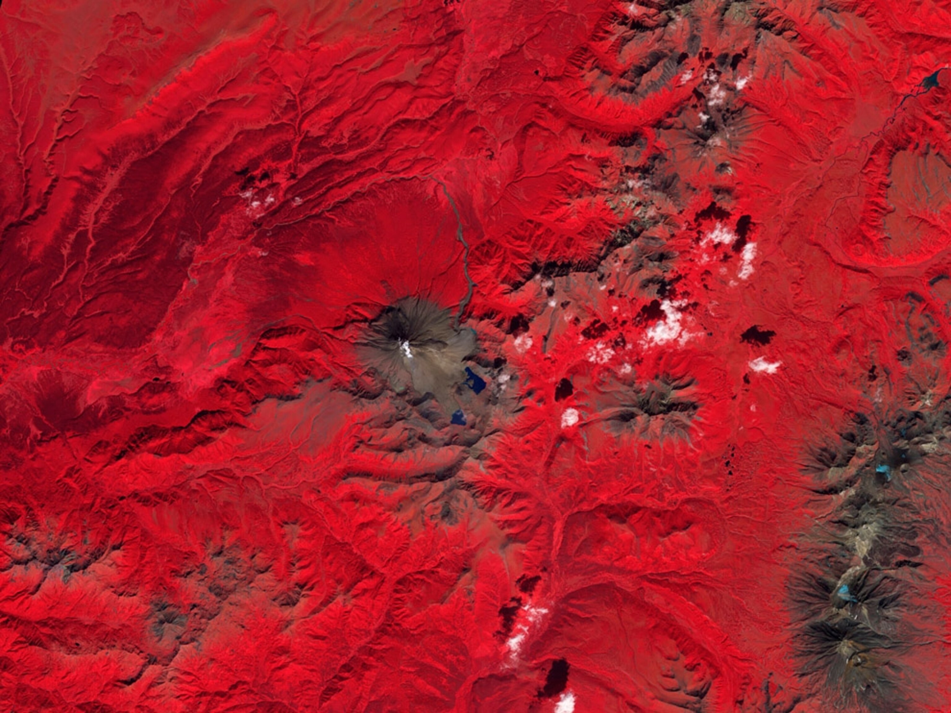 Satellite picture of a volcano erupting in Russia