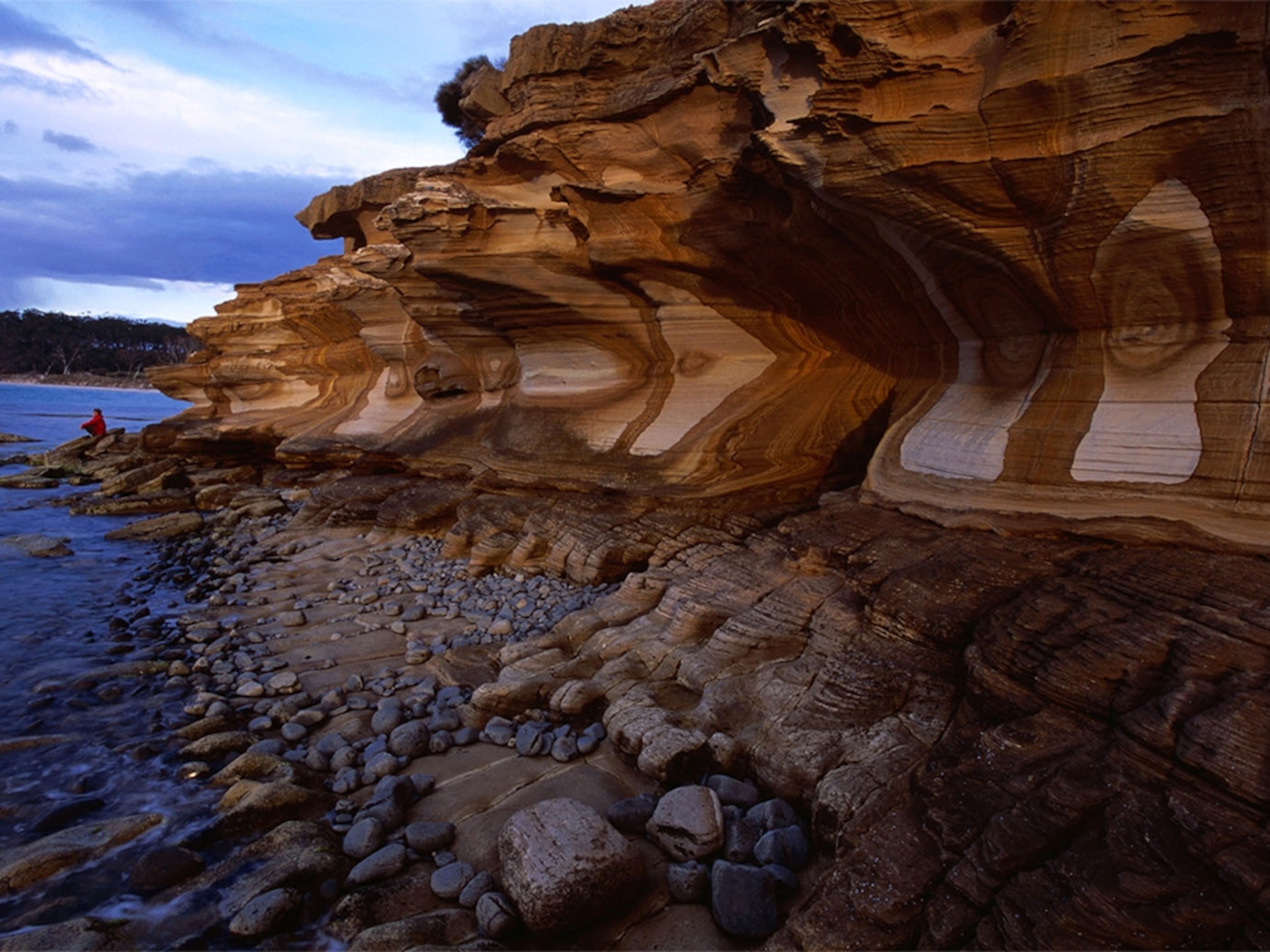 the painted cliffs on Maria Island in Tasmania, Australia