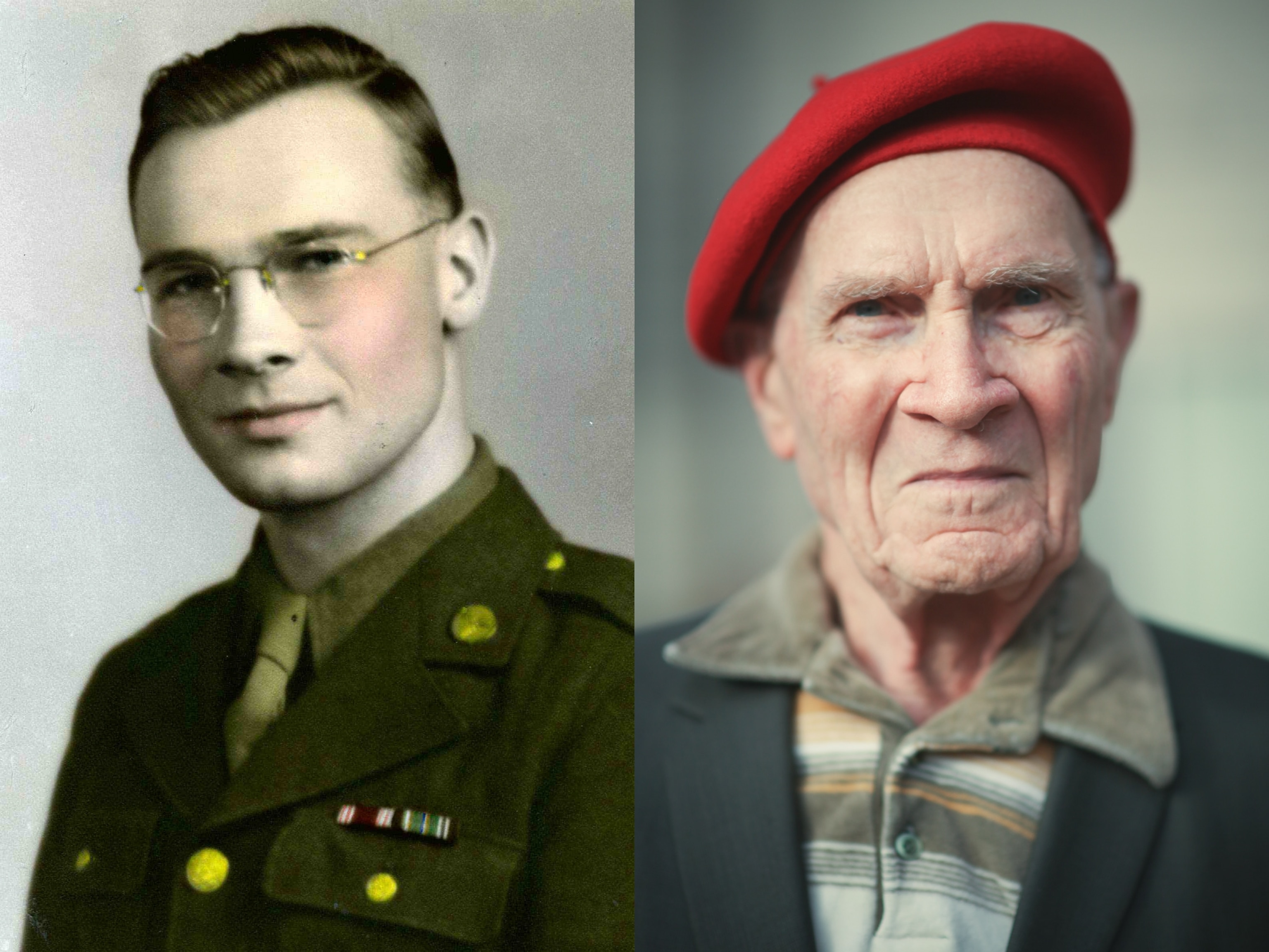 Harold Hayes in 1945 and today.