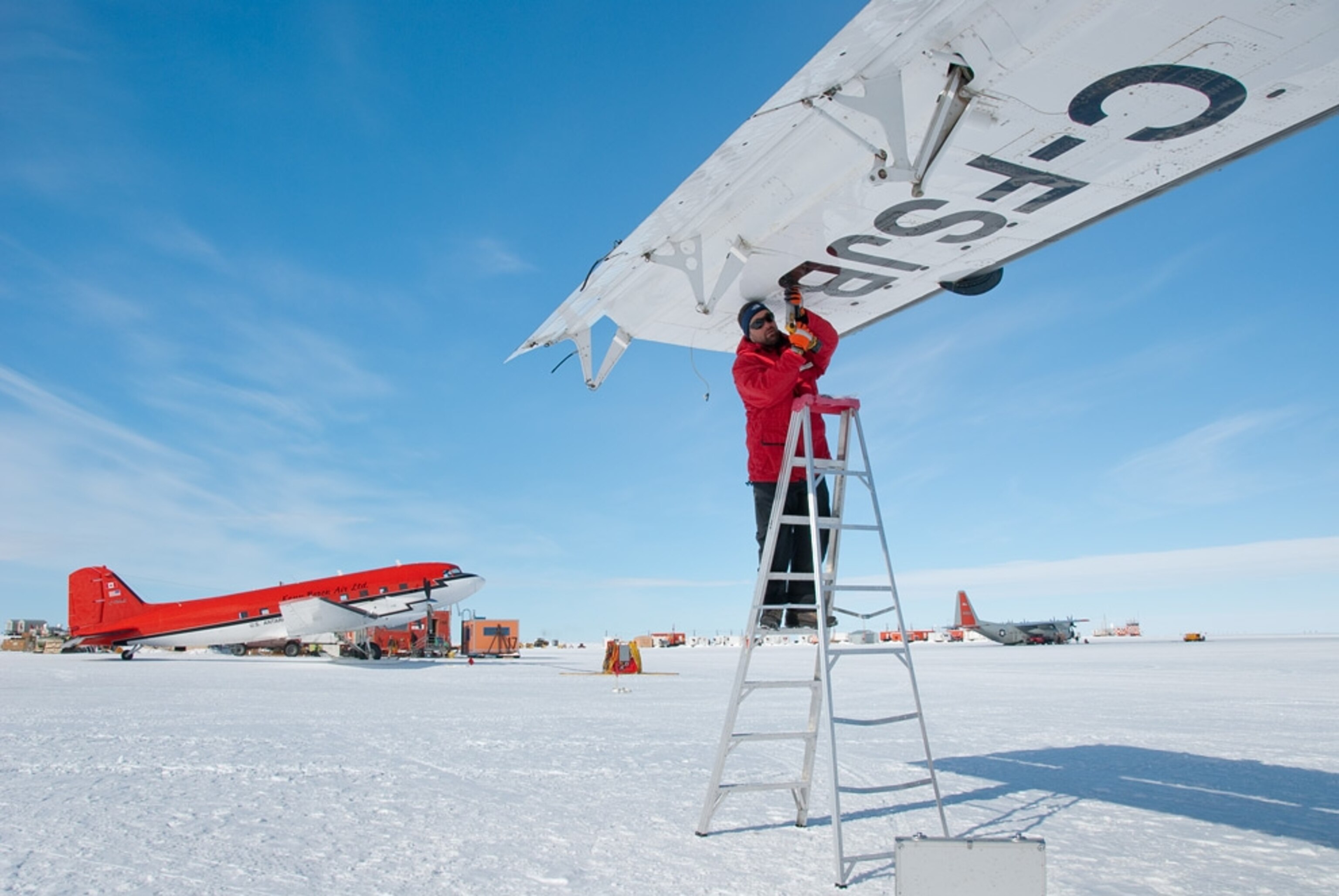 airplane being readied for radar study in Antarctica's buried Gamburtsev Mountains, or "ghost mountains"