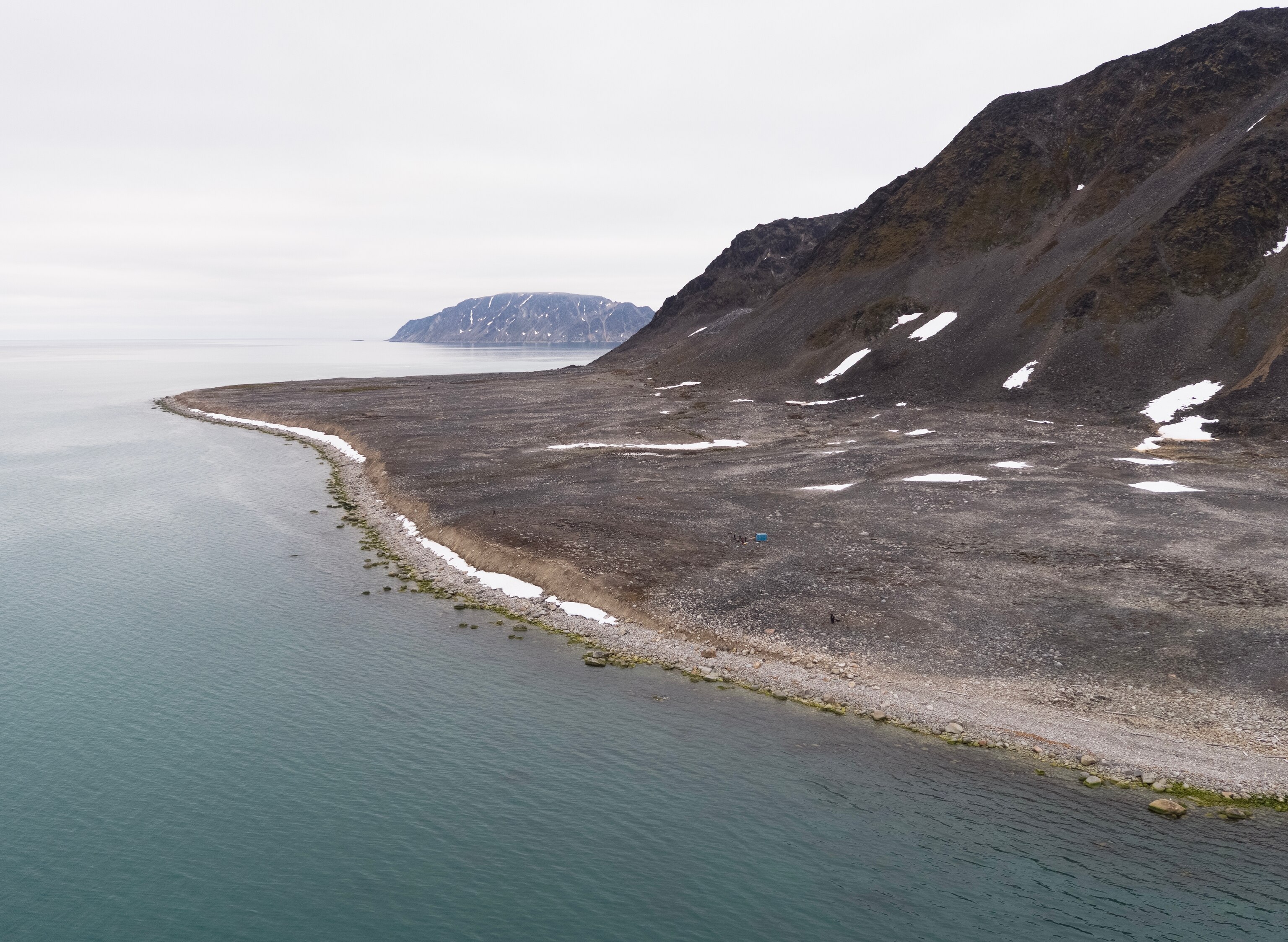 An aerial photograph of an arctic coastline.