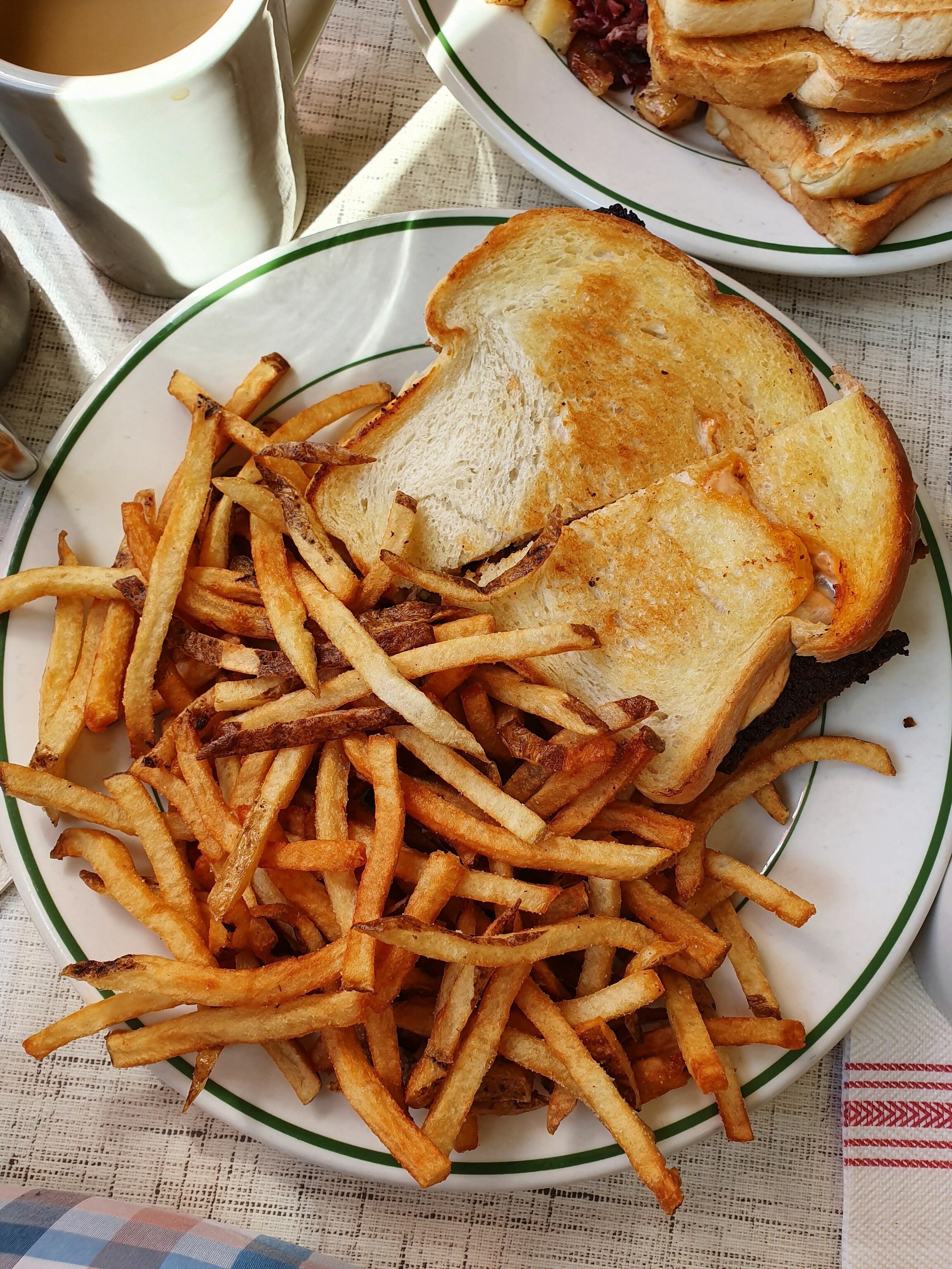 A meatloaf sandwich with fries at Swan Street Diner.