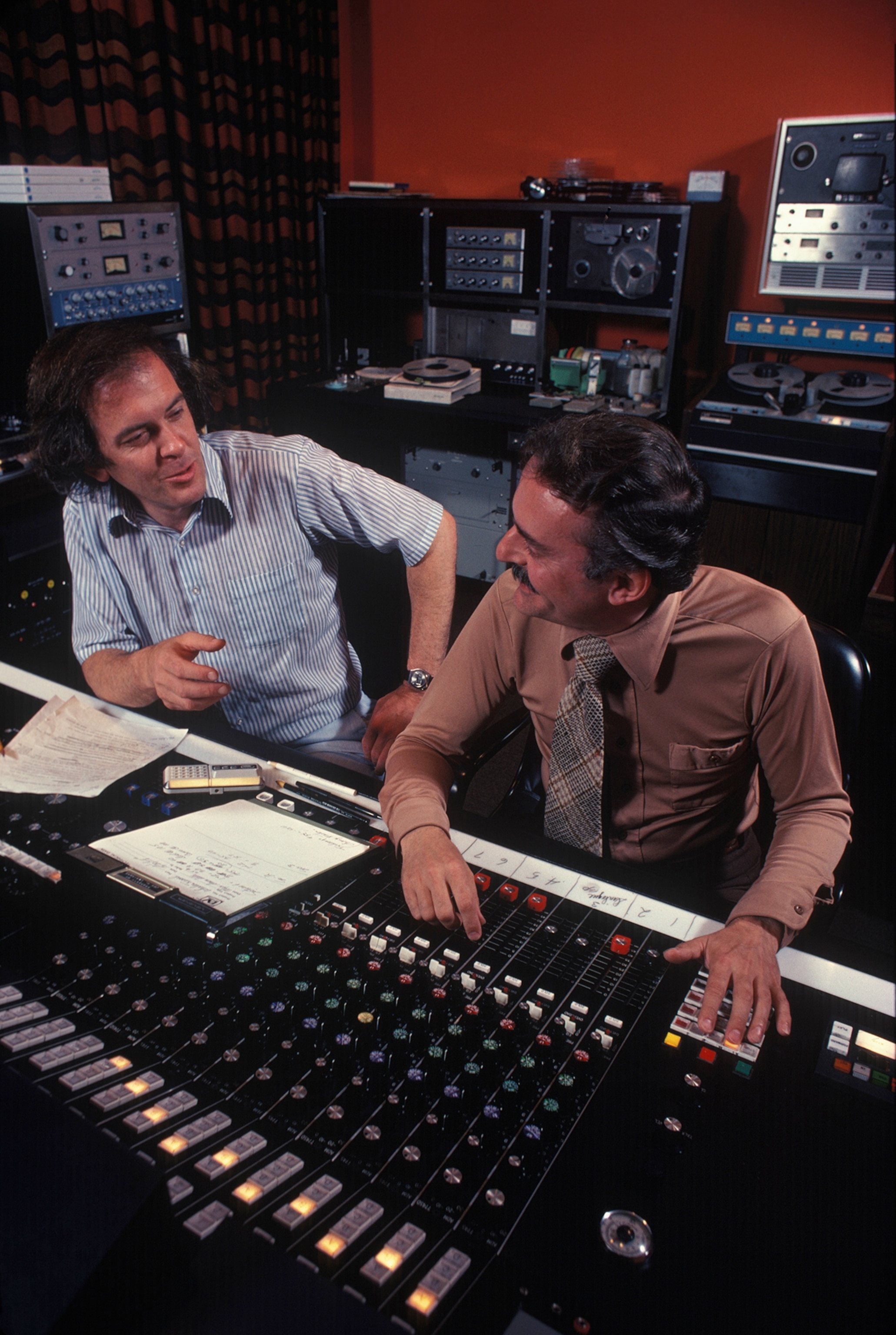 Orchestrating a whale concert, Dr. Payne, left, and Jon Larimore, manager of Geographic’s Audiovisual Services Division, produce the master tape.