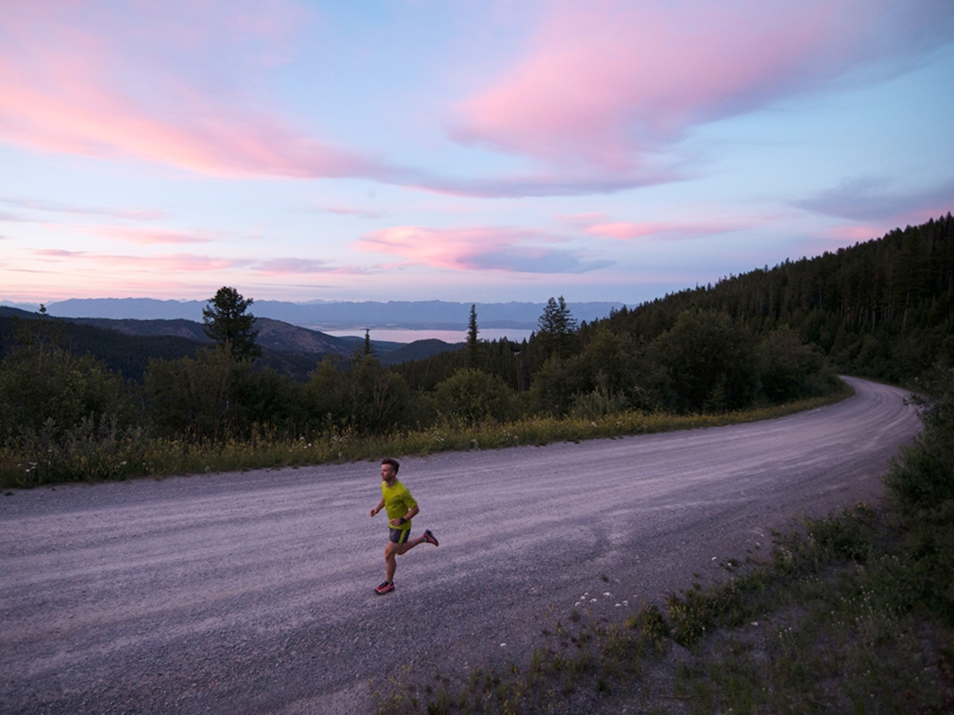 a runner on a dirt road near Bozemand, Montana